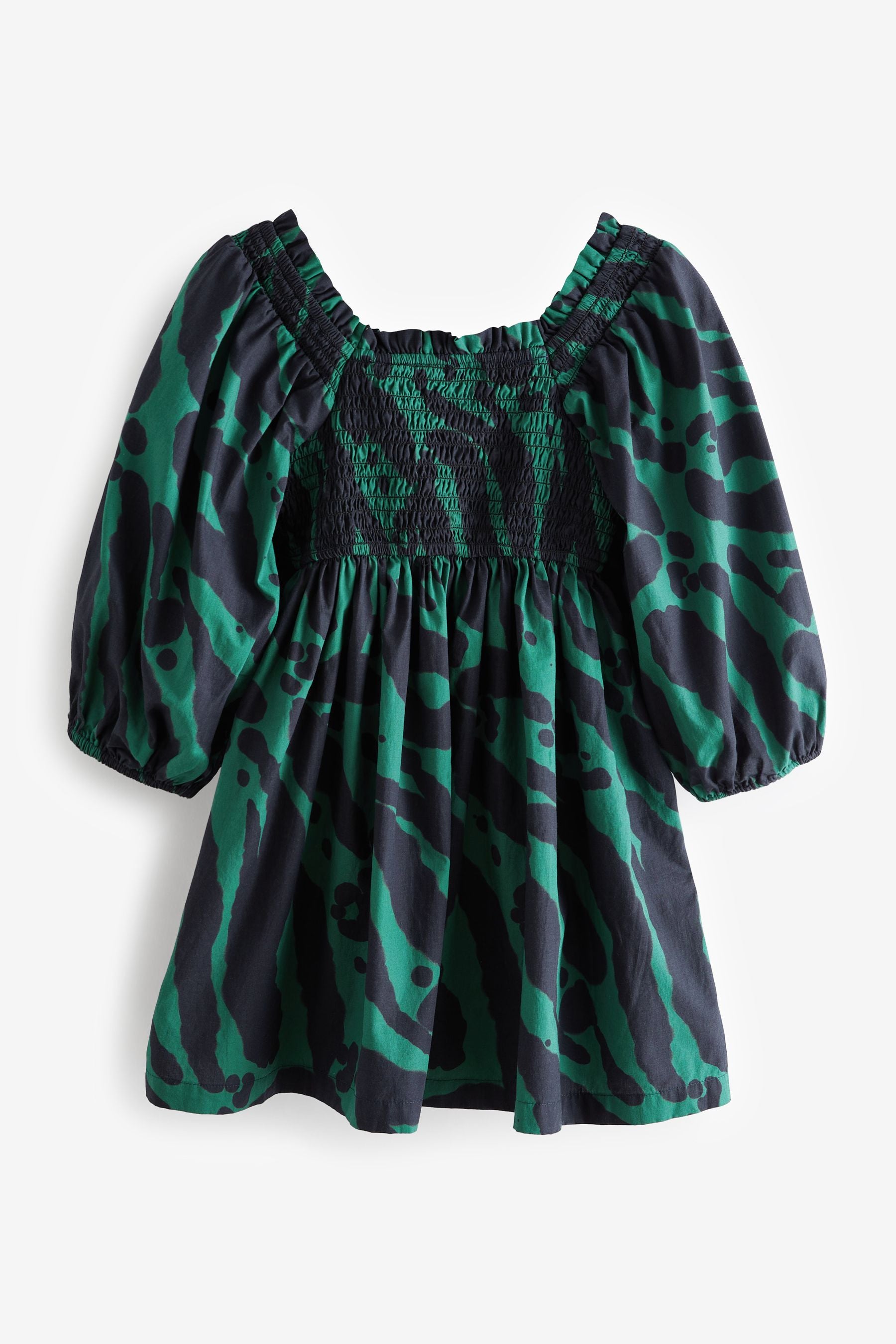 Green Puff Sleeve Smock Dress (3-16yrs)