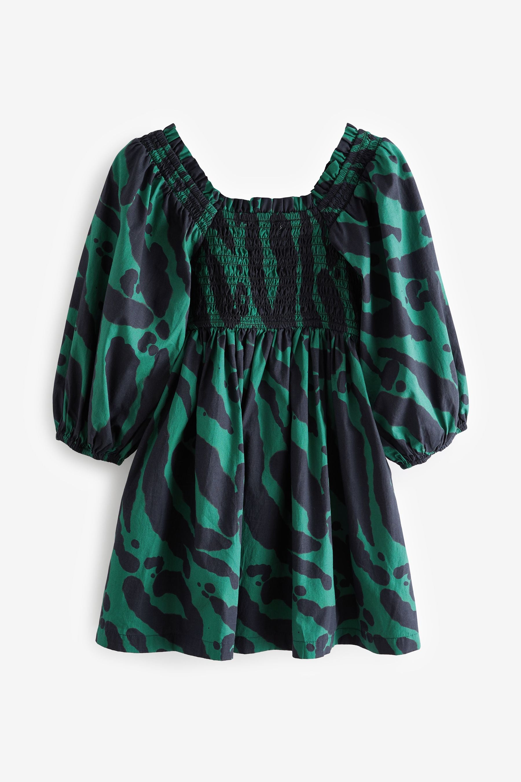 Green Puff Sleeve Smock Dress (3-16yrs)