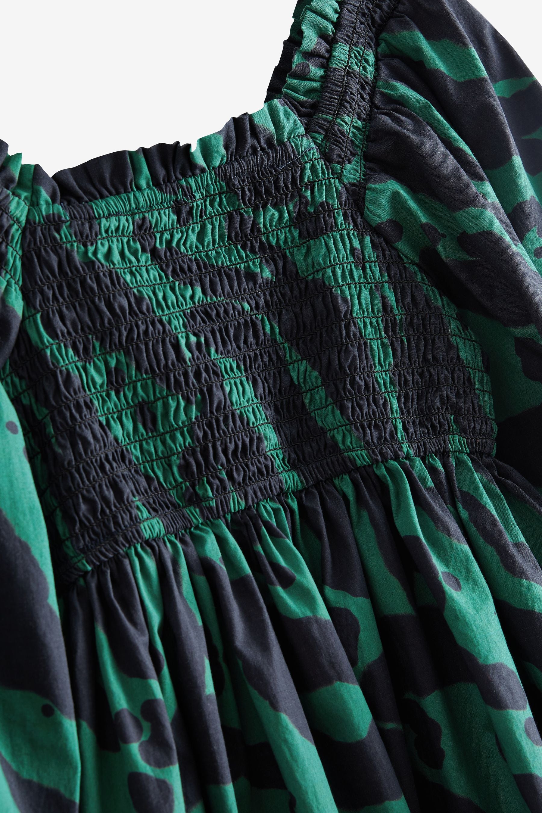 Green Puff Sleeve Smock Dress (3-16yrs)