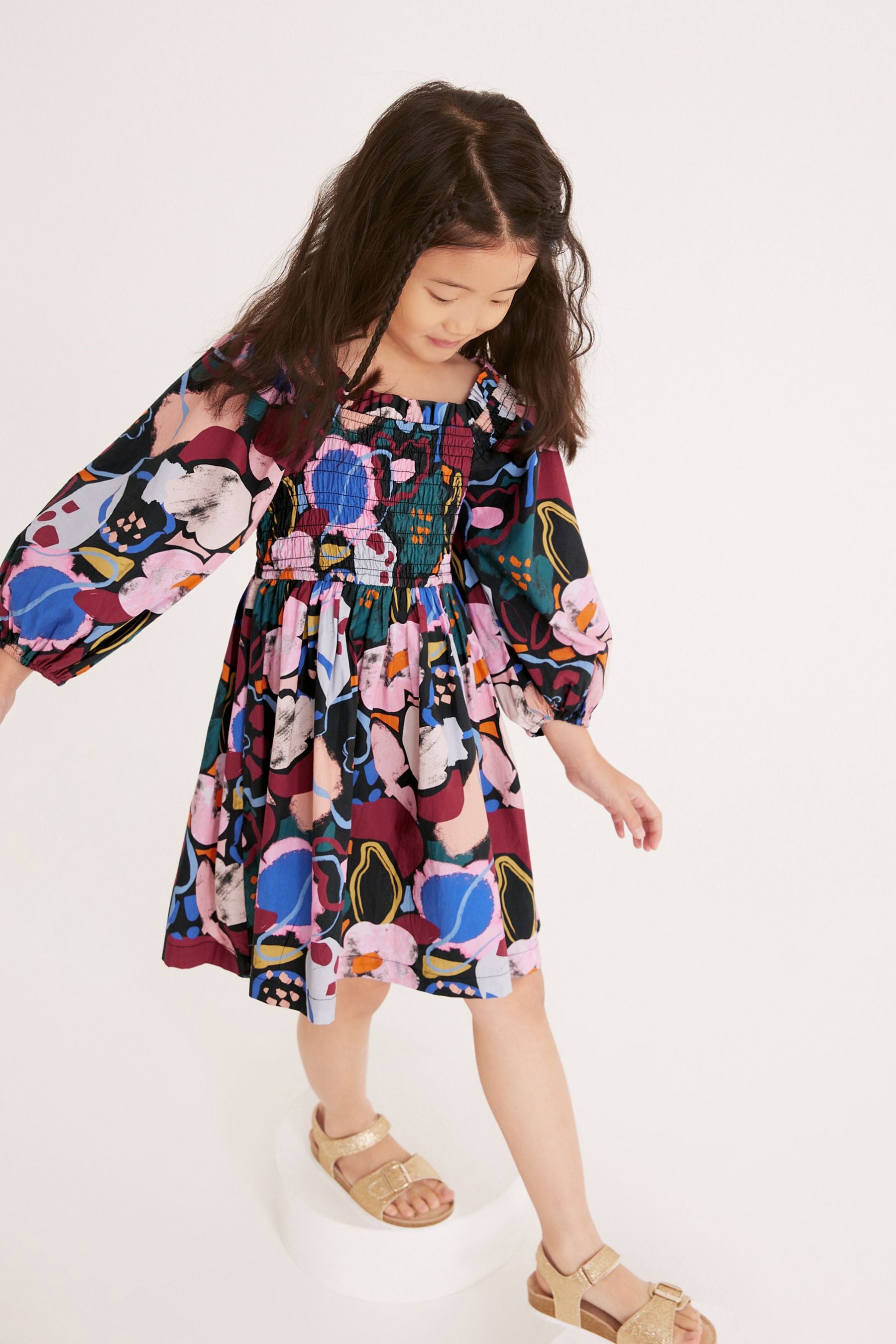 Pink Puff Sleeve Smock Dress (3-16yrs)