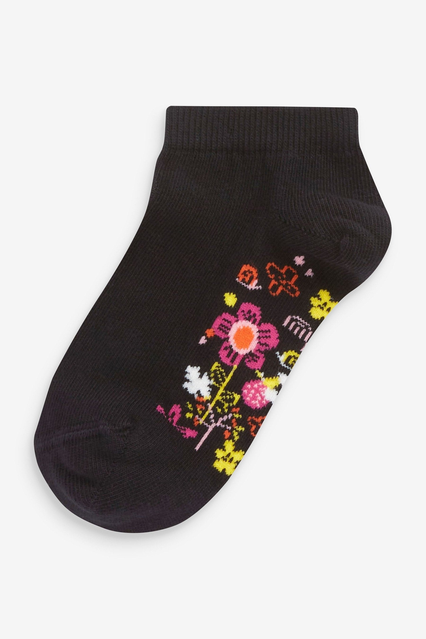 Black Floral 5 Pack Cotton Rich Footbed Trainer Socks