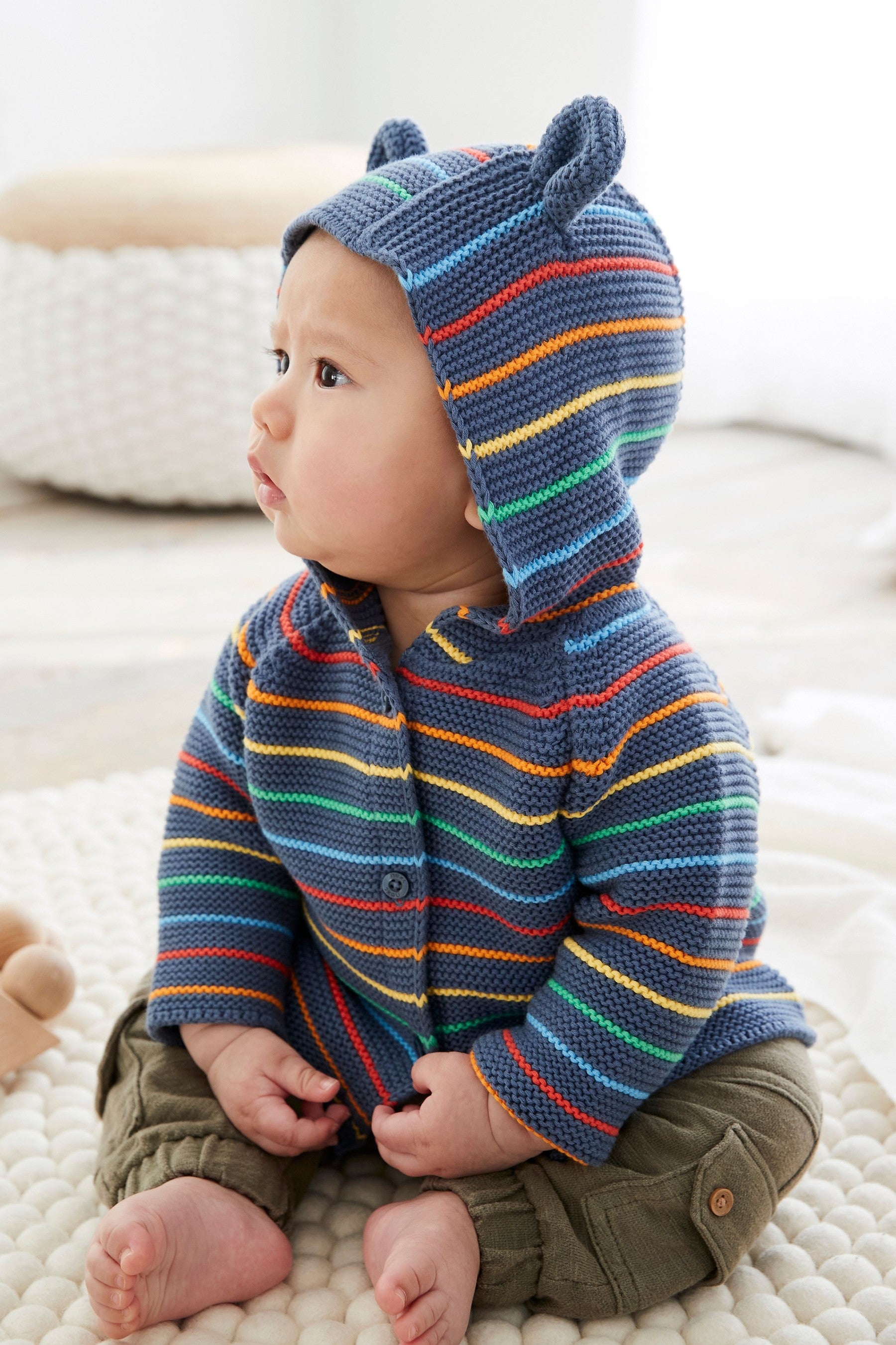 Blue Cotton Rainbow Stripe Baby Cardigan (0mths-2yrs)