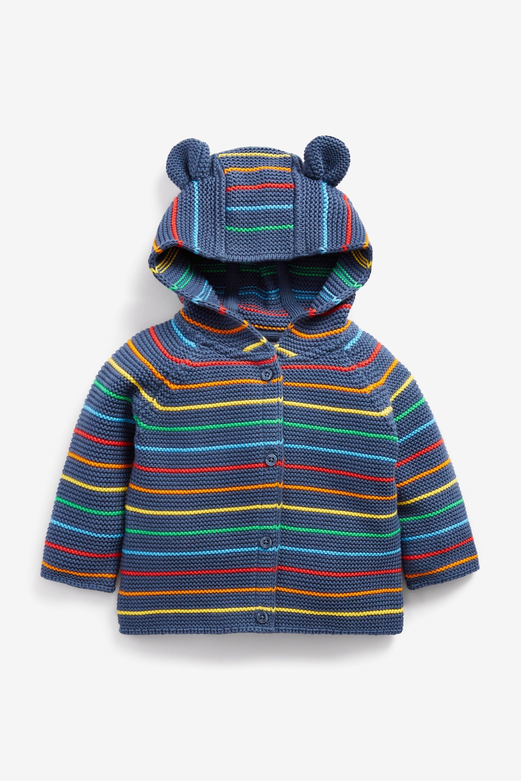 Blue Cotton Rainbow Stripe Baby Cardigan (0mths-2yrs)