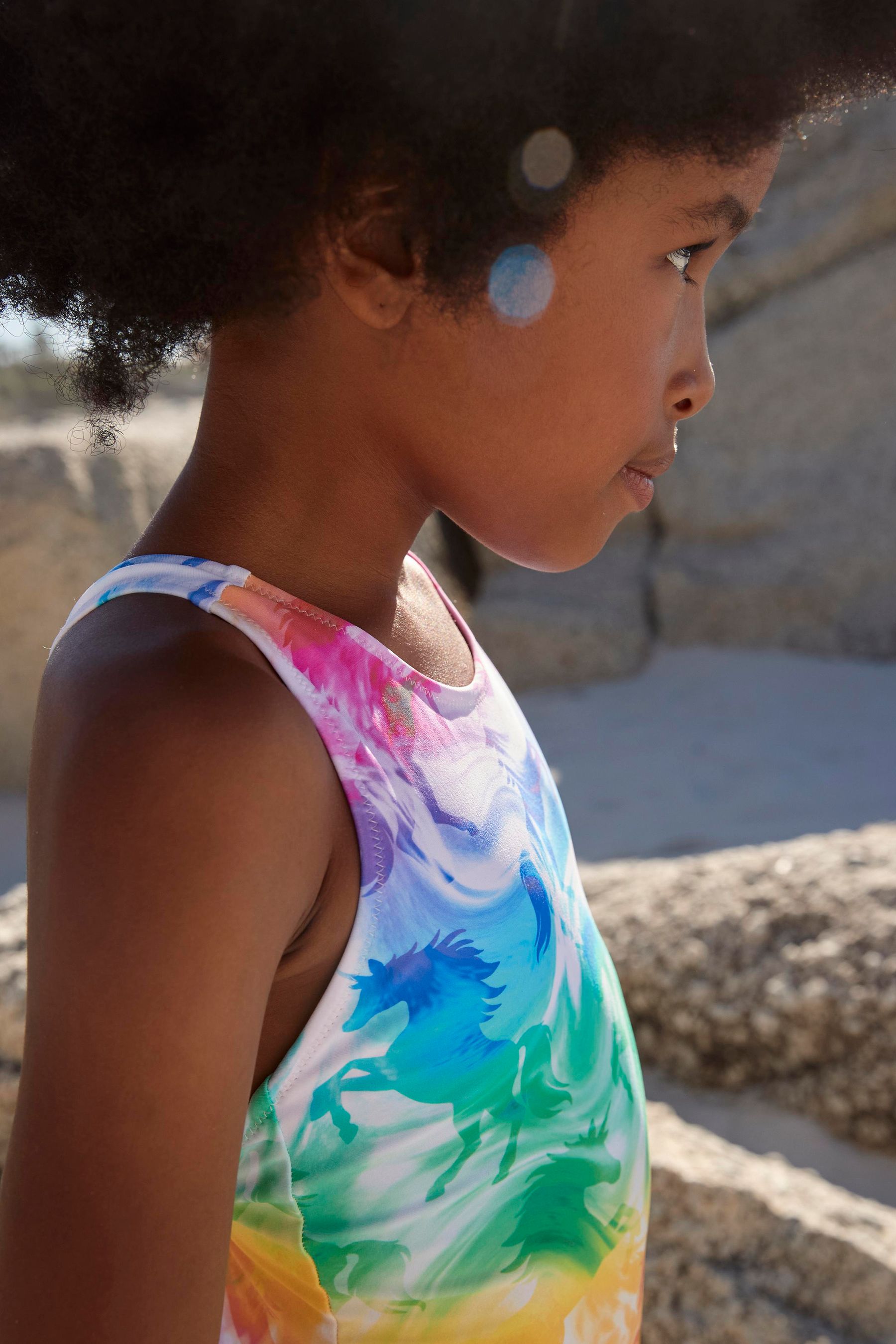 Multi Unicorn Tie Dye Sports Swimsuit (3-16yrs)