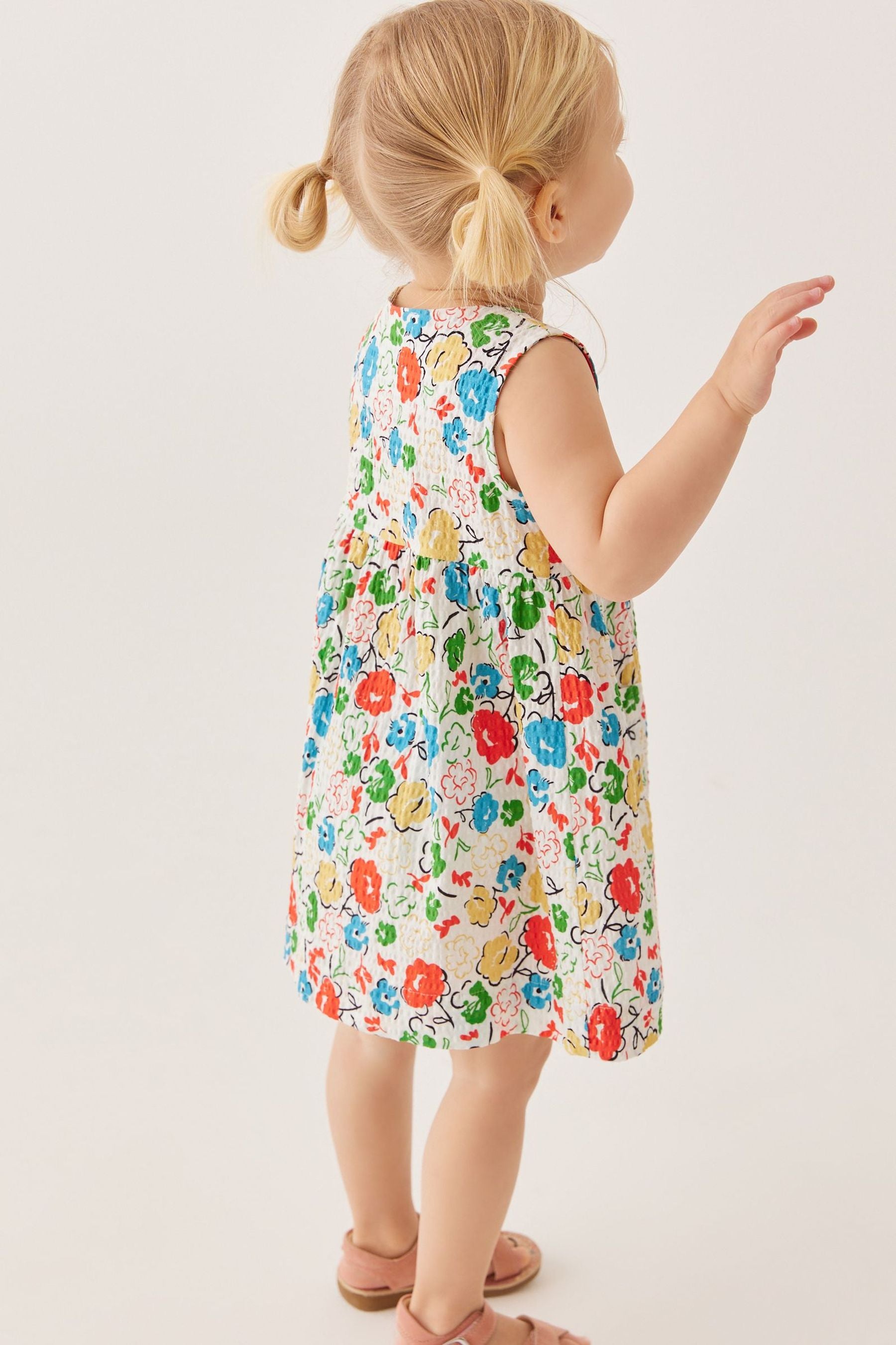 Red/Blue Floral Textured Cotton Dress (3mths-8yrs)