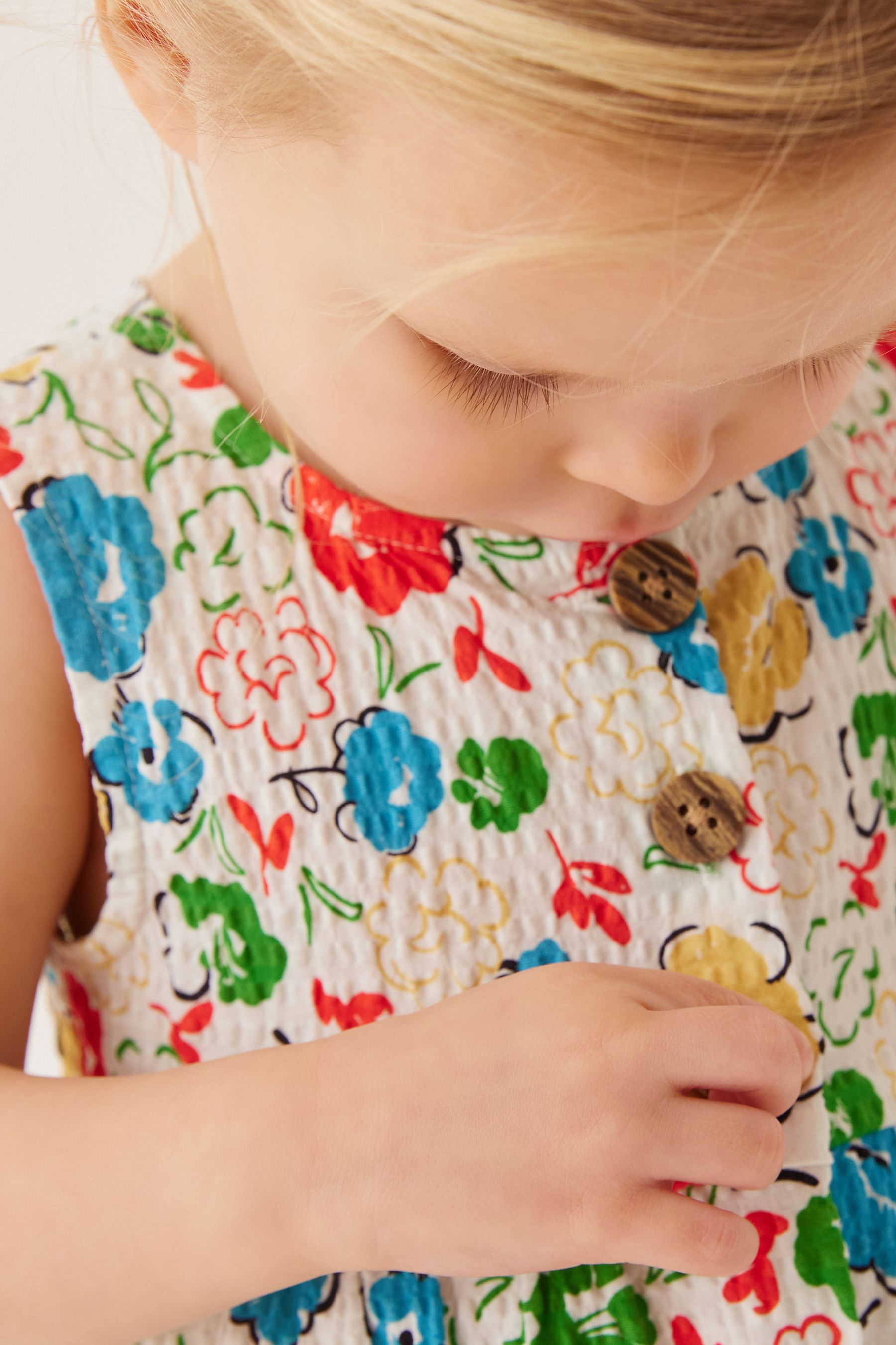 Red/Blue Floral Textured Cotton Dress (3mths-8yrs)