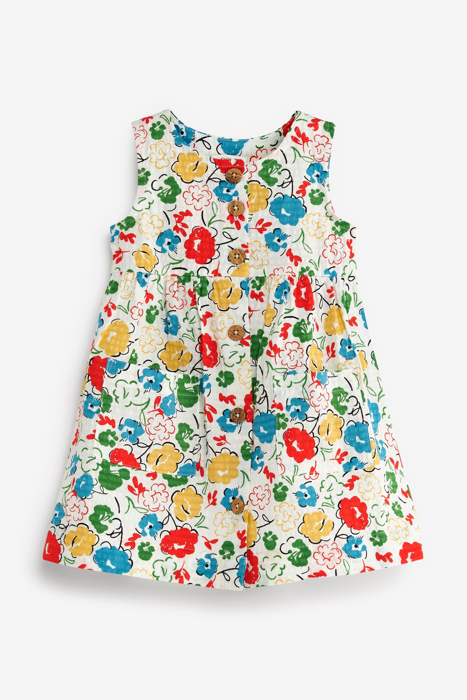 Red/Blue Floral Textured Cotton Dress (3mths-8yrs)