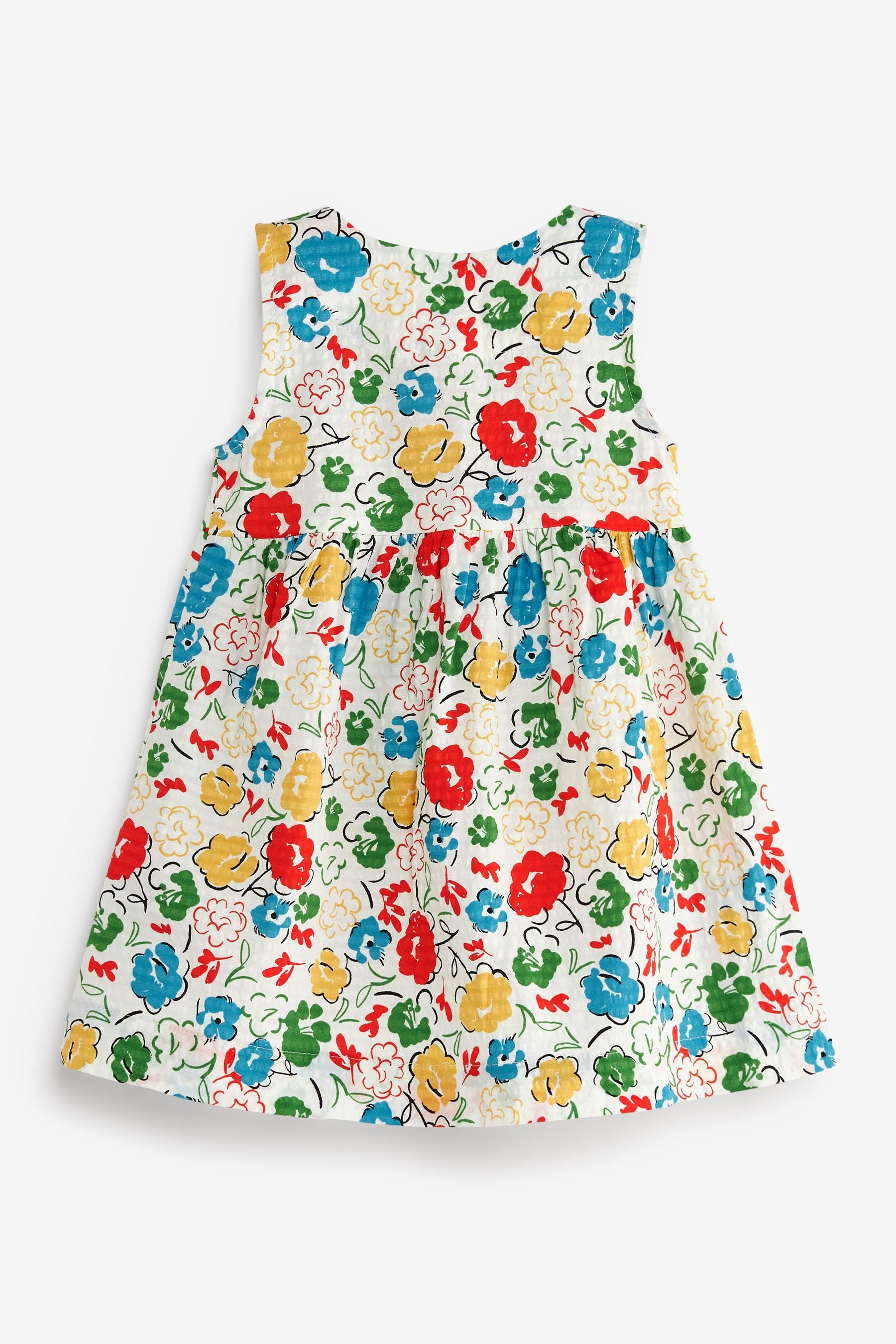 Red/Blue Floral Textured Cotton Dress (3mths-8yrs)