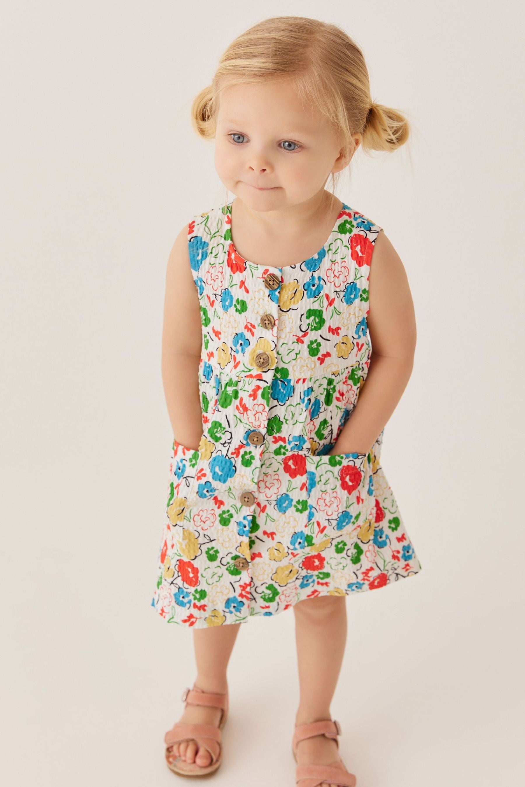 Red/Blue Floral Textured Cotton Dress (3mths-8yrs)