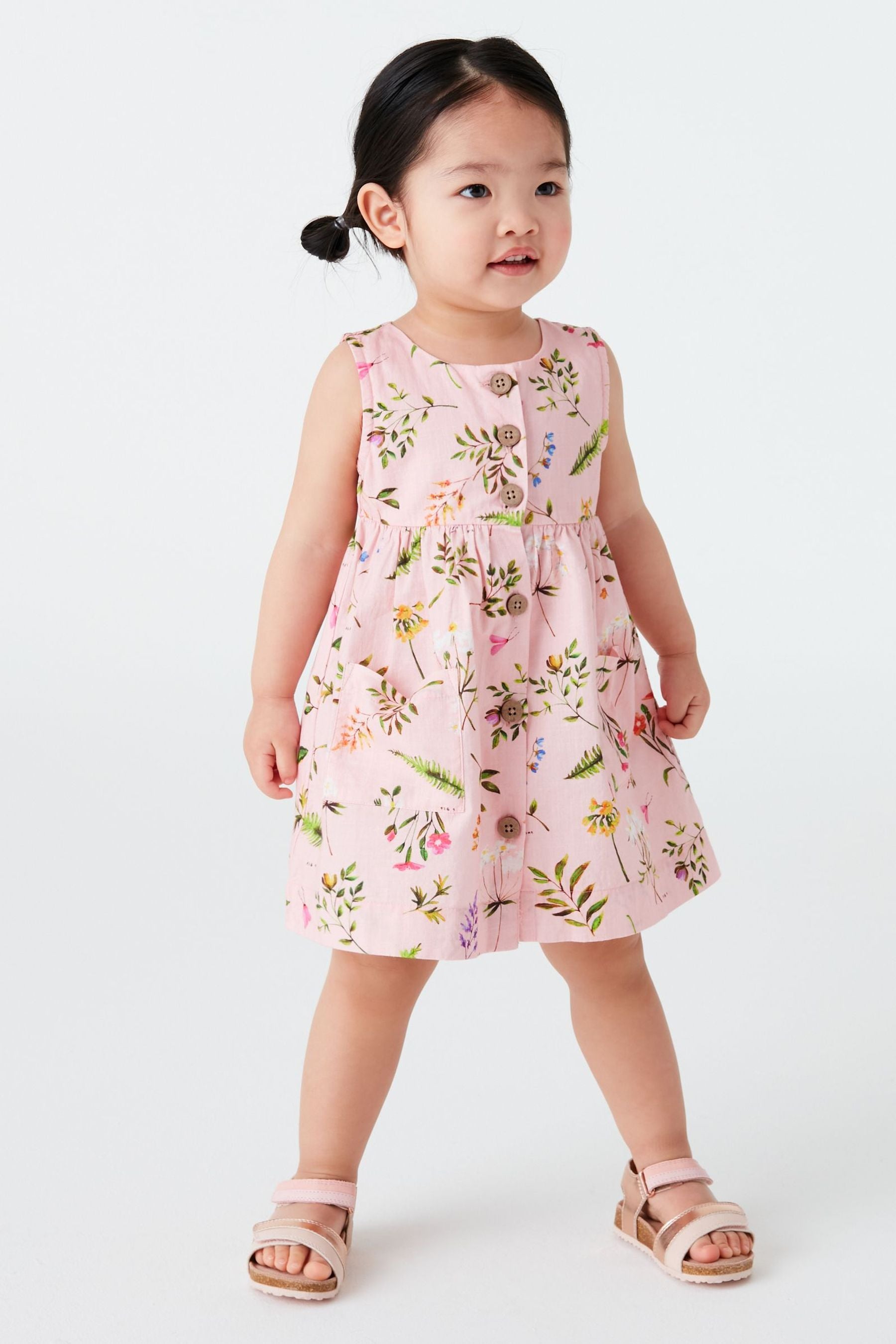 Pink Floral Cotton Sleeveless Dress (3mths-8yrs)