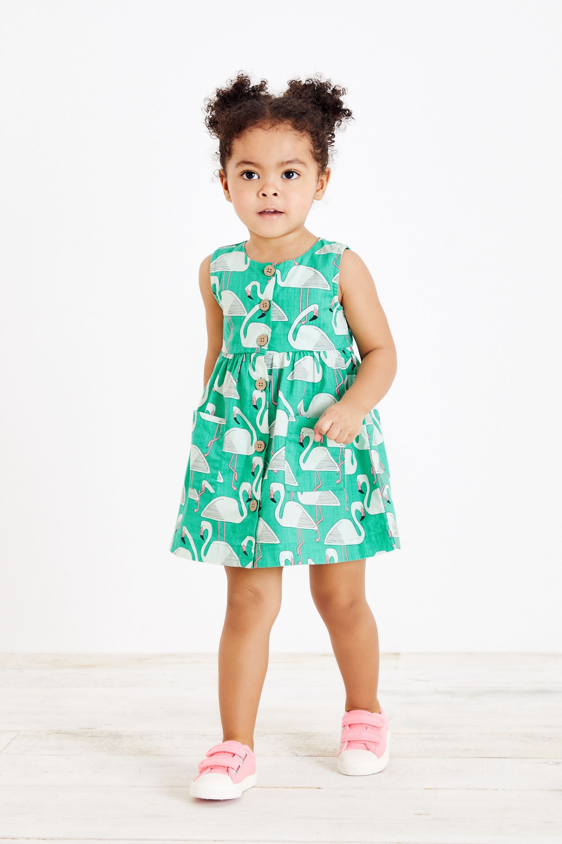 Jade Green Flamingo Cotton Sleeveless Dress (3mths-8yrs)