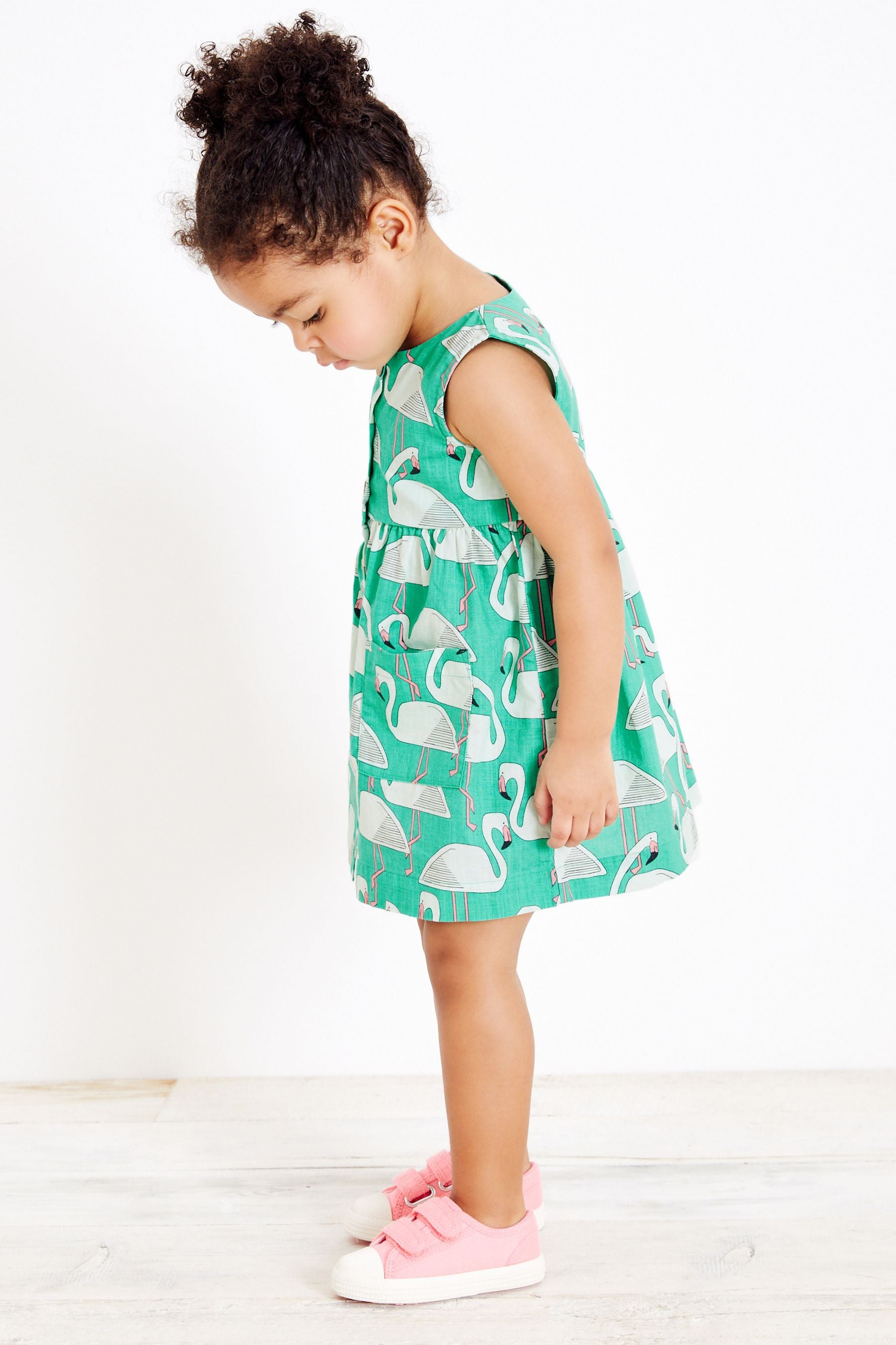 Jade Green Flamingo Cotton Sleeveless Dress (3mths-8yrs)