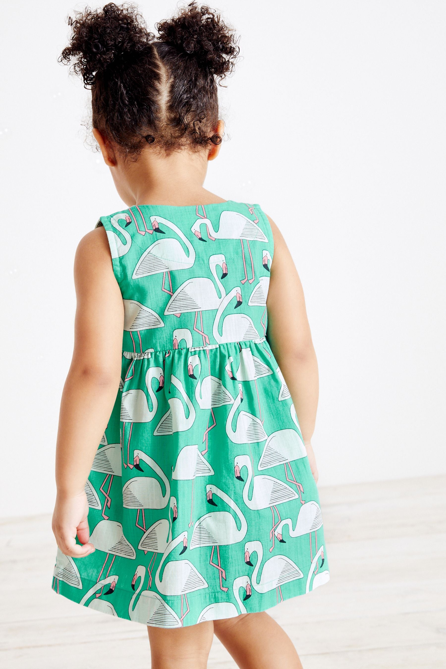 Jade Green Flamingo Cotton Sleeveless Dress (3mths-8yrs)