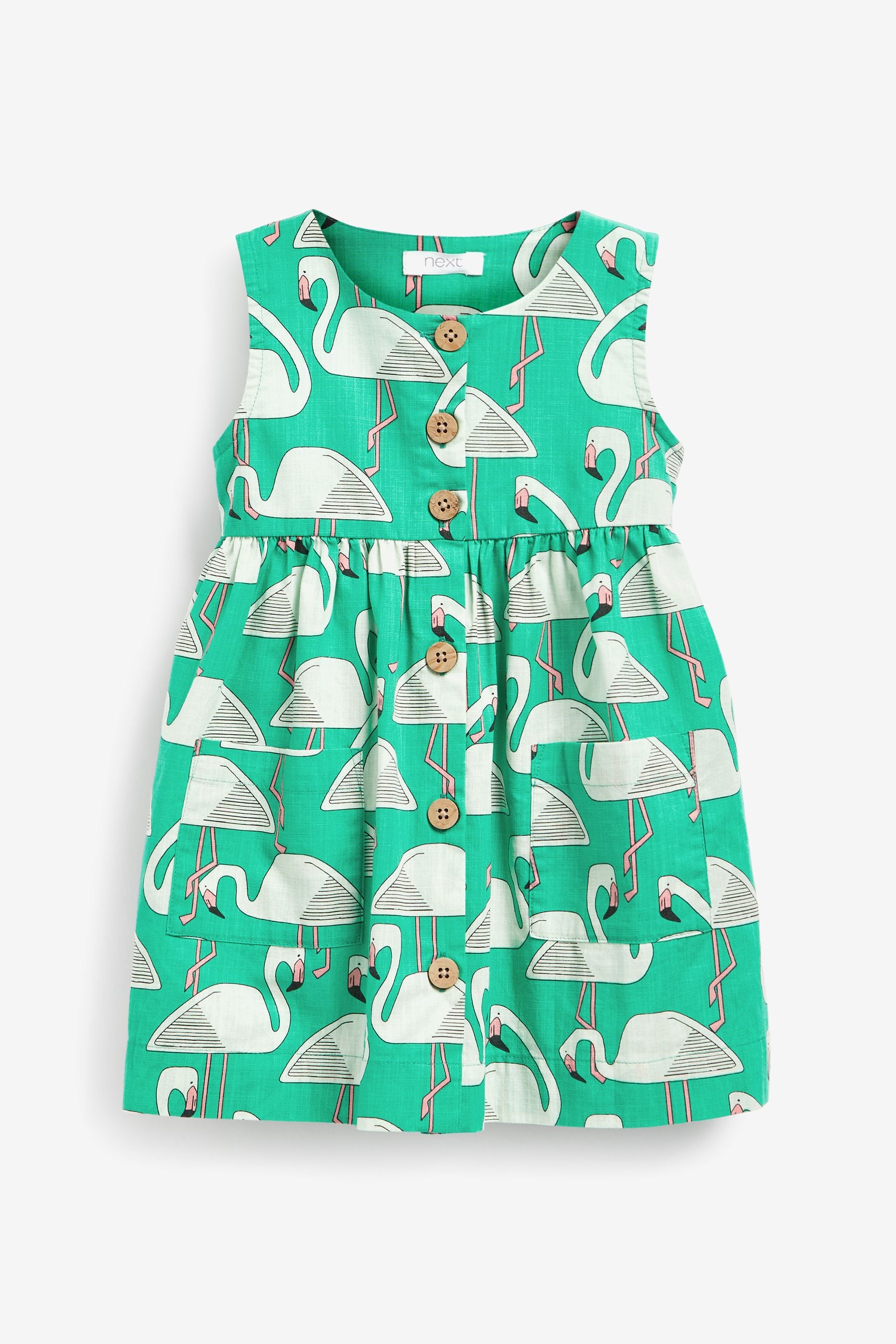 Jade Green Flamingo Cotton Sleeveless Dress (3mths-8yrs)