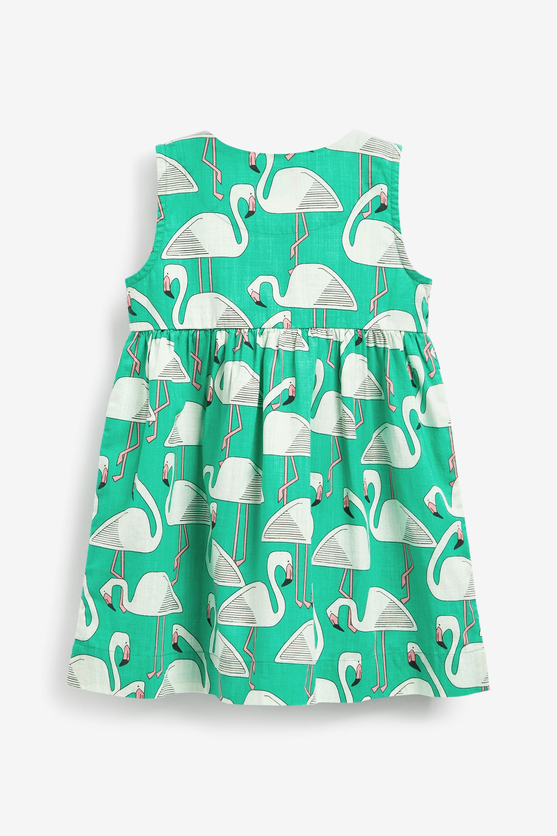 Jade Green Flamingo Cotton Sleeveless Dress (3mths-8yrs)