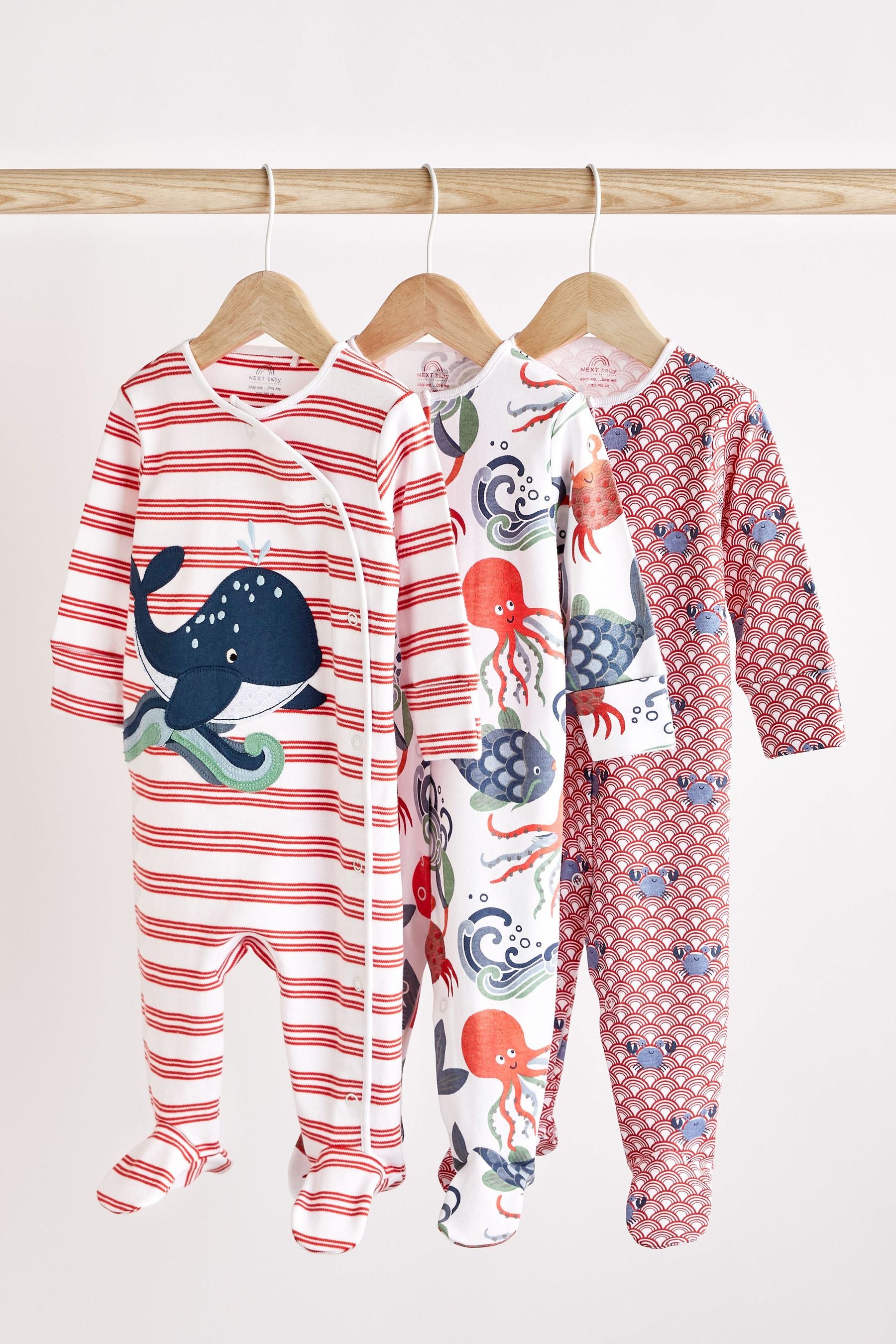 Red Baby Sleepsuits 3 Pack (0-2yrs)