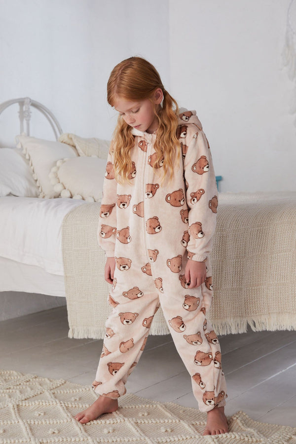 Beige Bear Fleece All-In-One (9mths-16yrs)