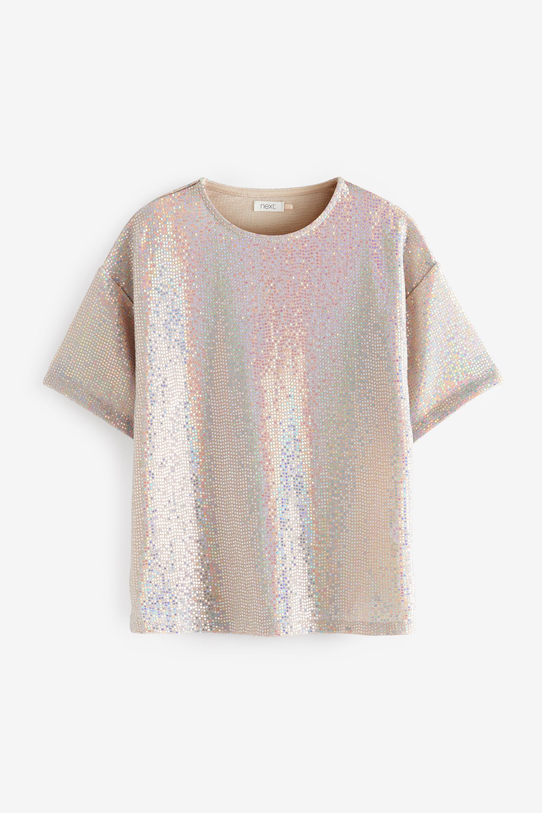 Silver Oversized Sparkle Sequin Party T-Shirt (3-16yrs)