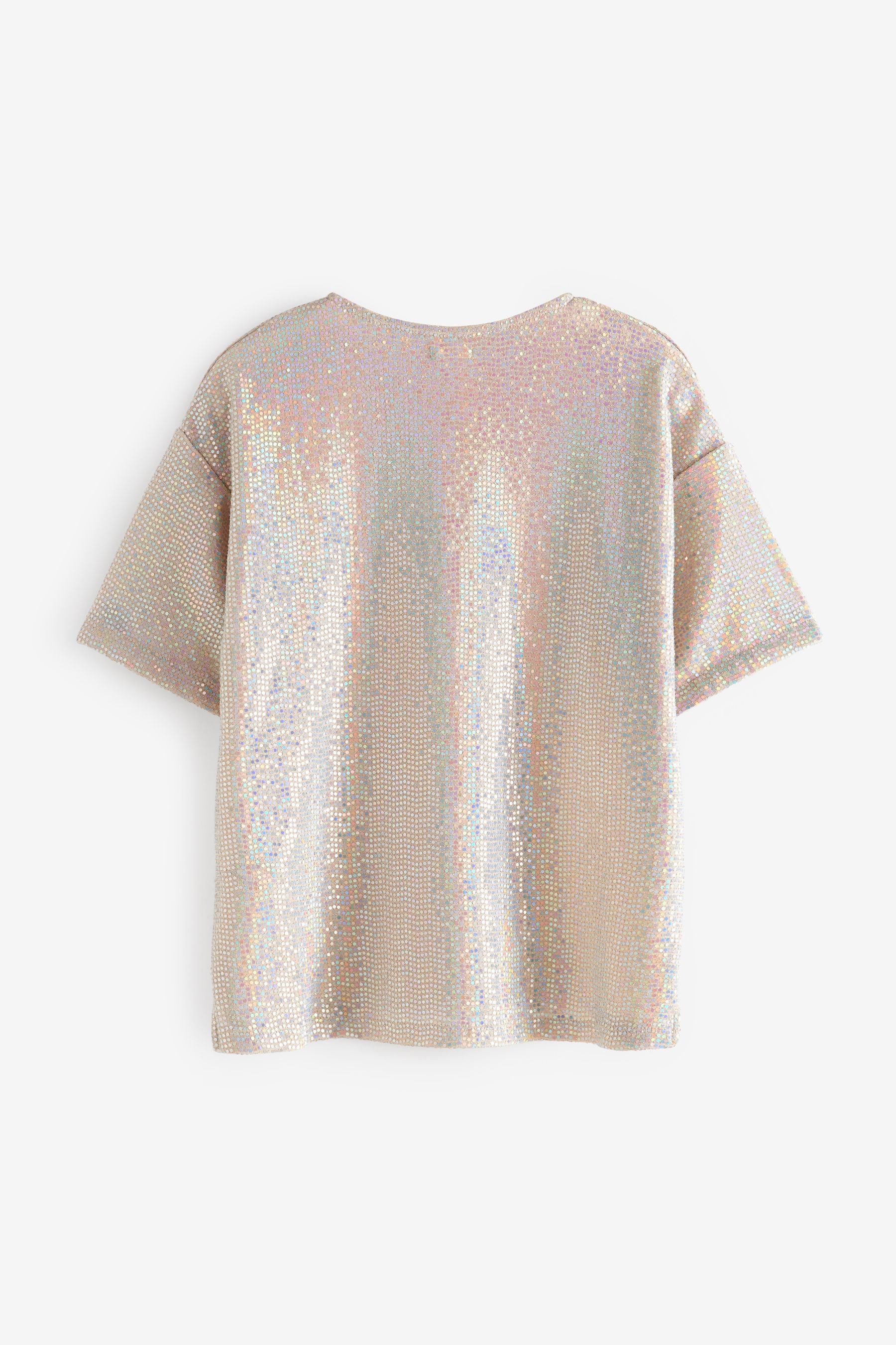 Silver Oversized Sparkle Sequin Party T-Shirt (3-16yrs)