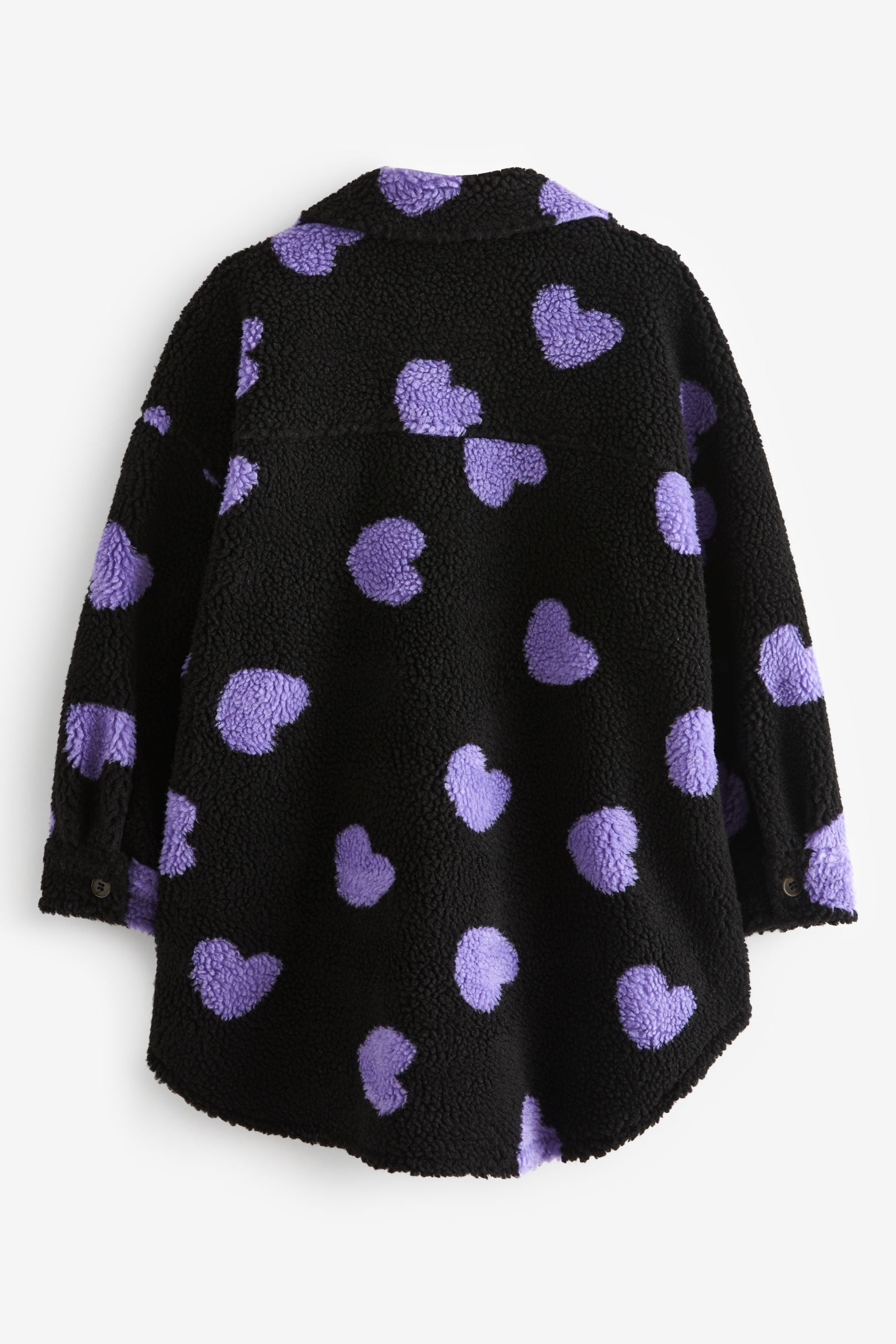 Black/Purple Heart Print Teddy Borg Fleece Shacket (3-16yrs)