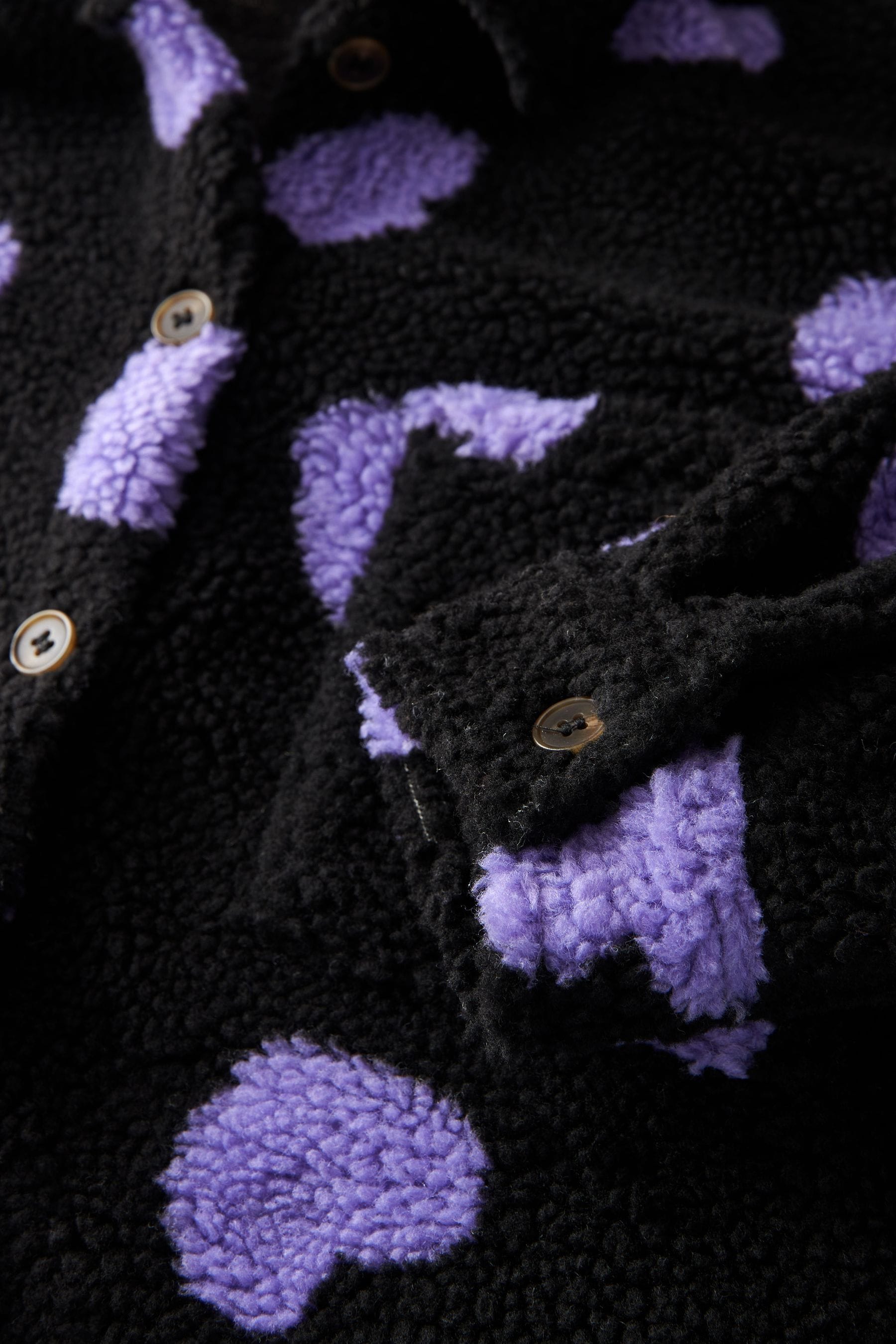 Black/Purple Heart Print Teddy Borg Fleece Shacket (3-16yrs)