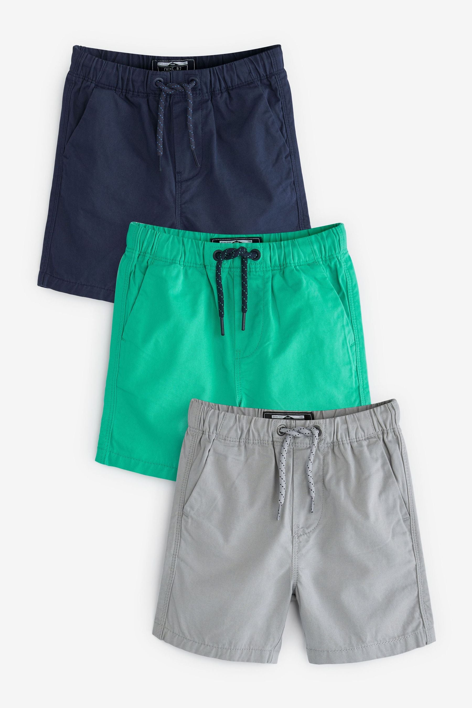 Navy, Grey & Green 3 Pack Pull-On Shorts (3mths-7yrs)