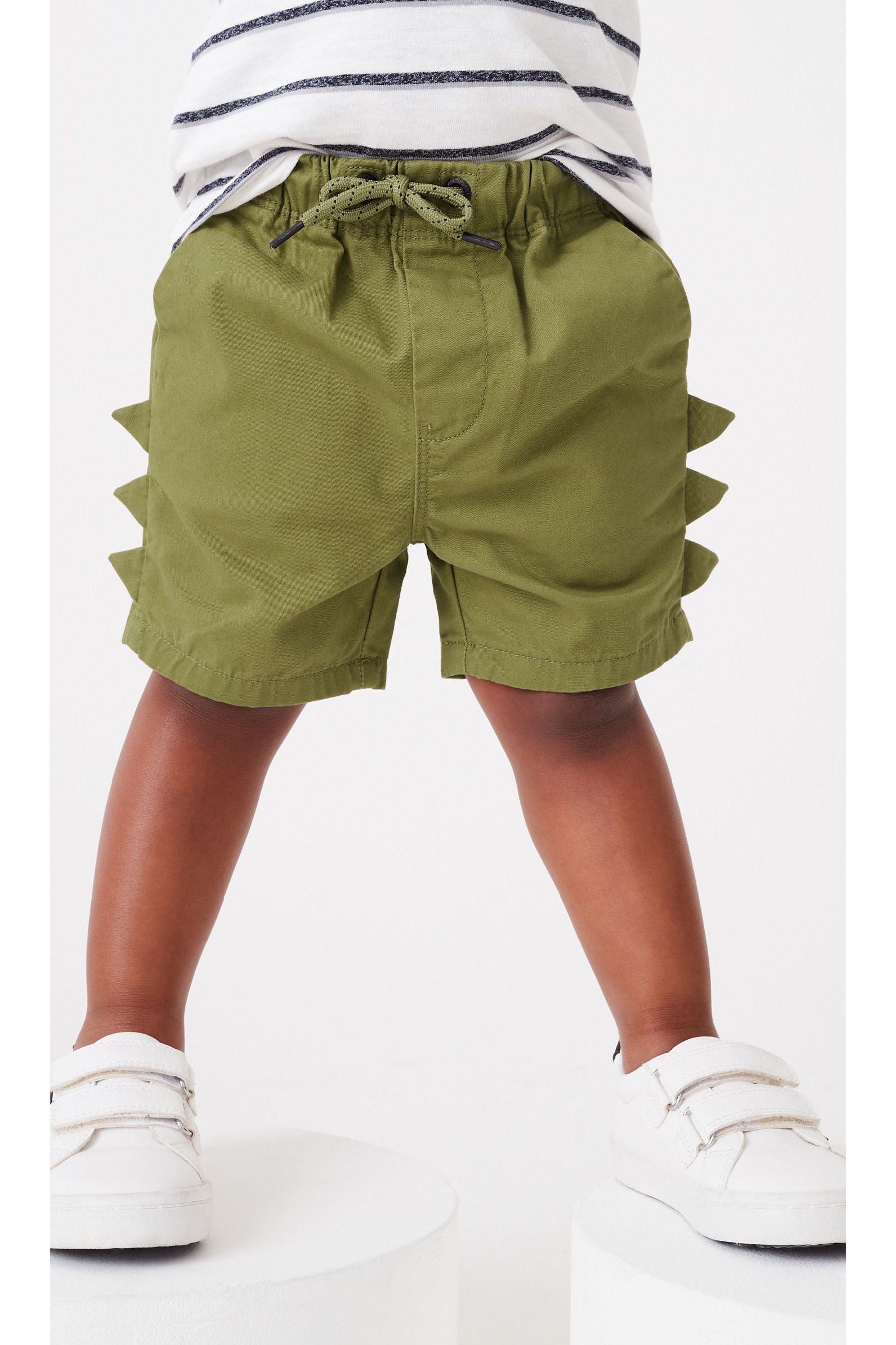 Olive Green Dino Spikes Pull-On Shorts (3mths-7yrs)