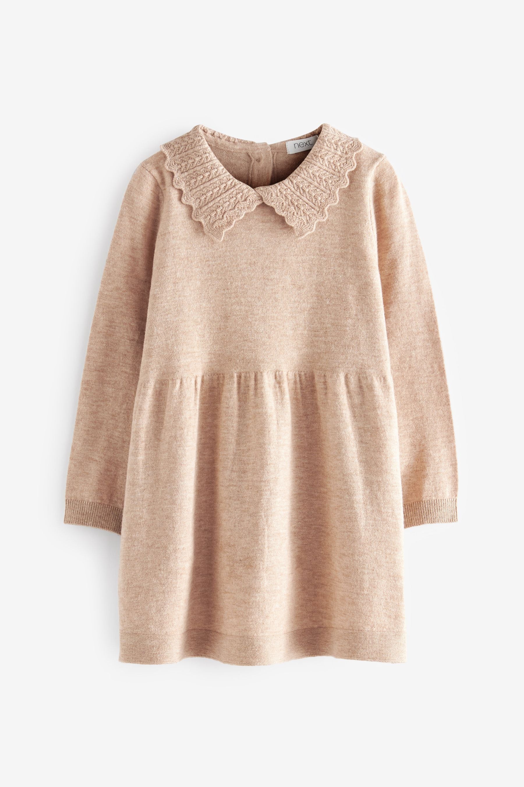 Cream Knitted Long Sleeve Dress With Collar Detail (3mths-7yrs)