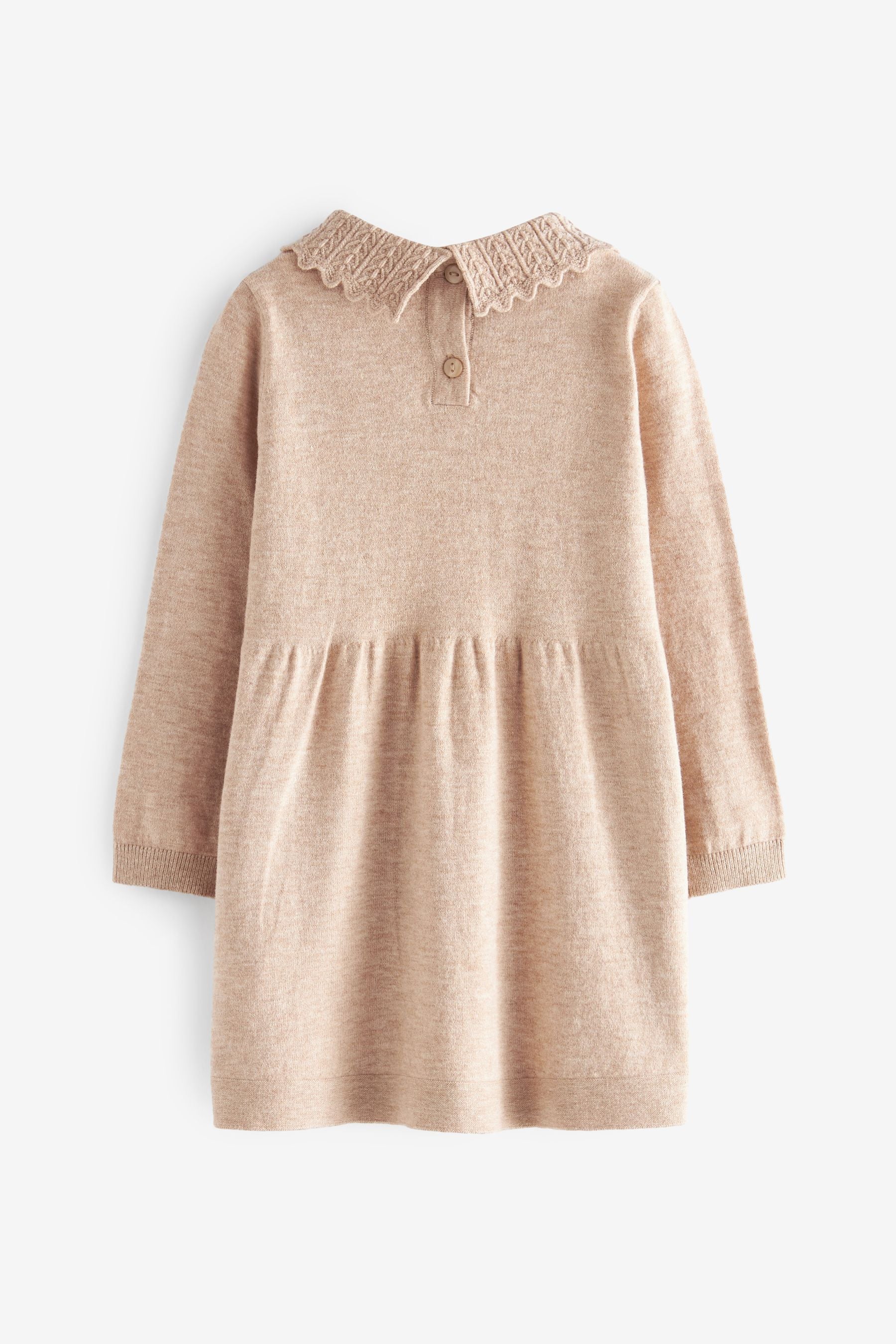 Cream Knitted Long Sleeve Dress With Collar Detail (3mths-7yrs)