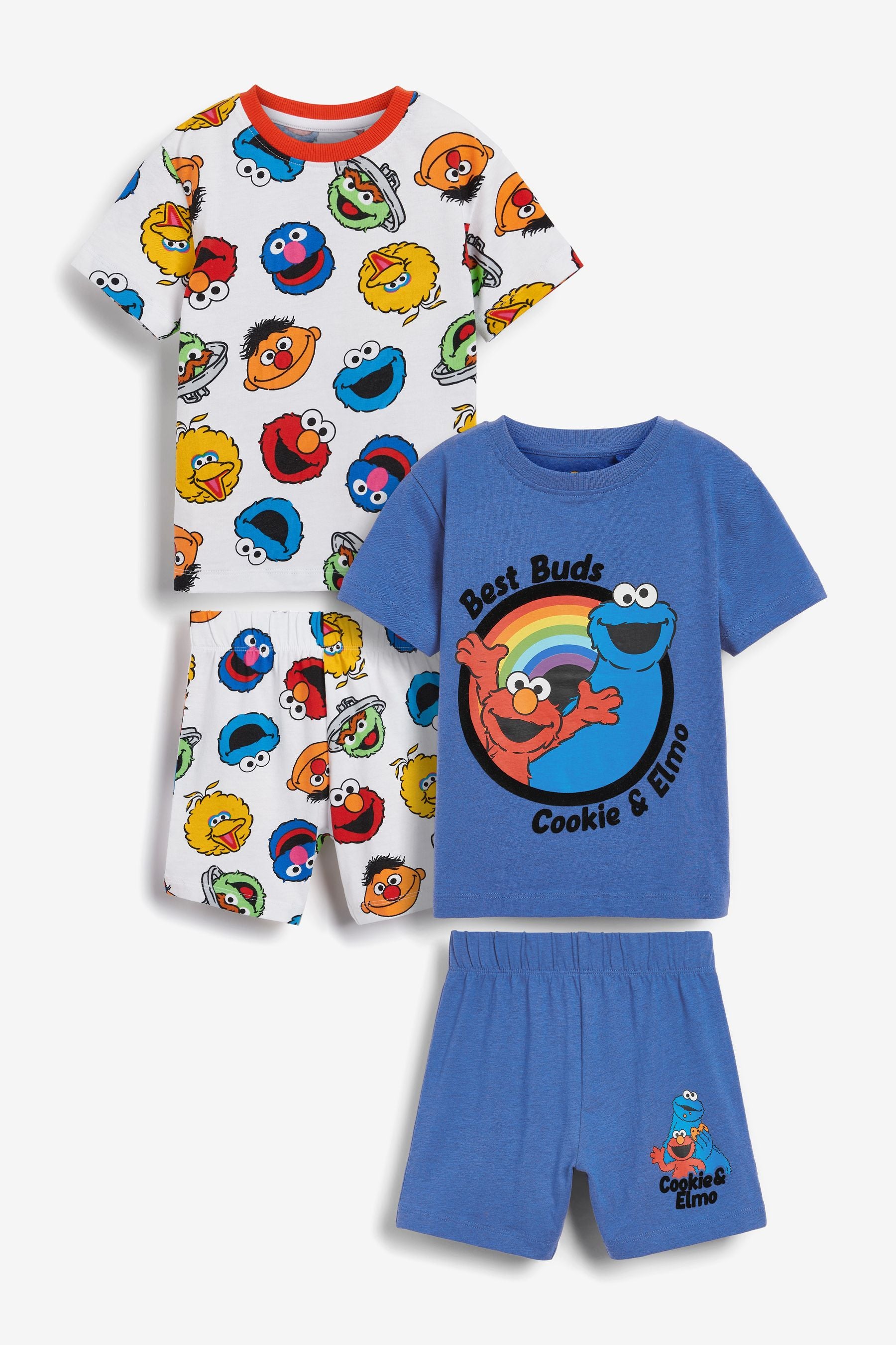 Blue/White Sesame Street 2 Pack Short Pyjamas (9mths-8yrs)