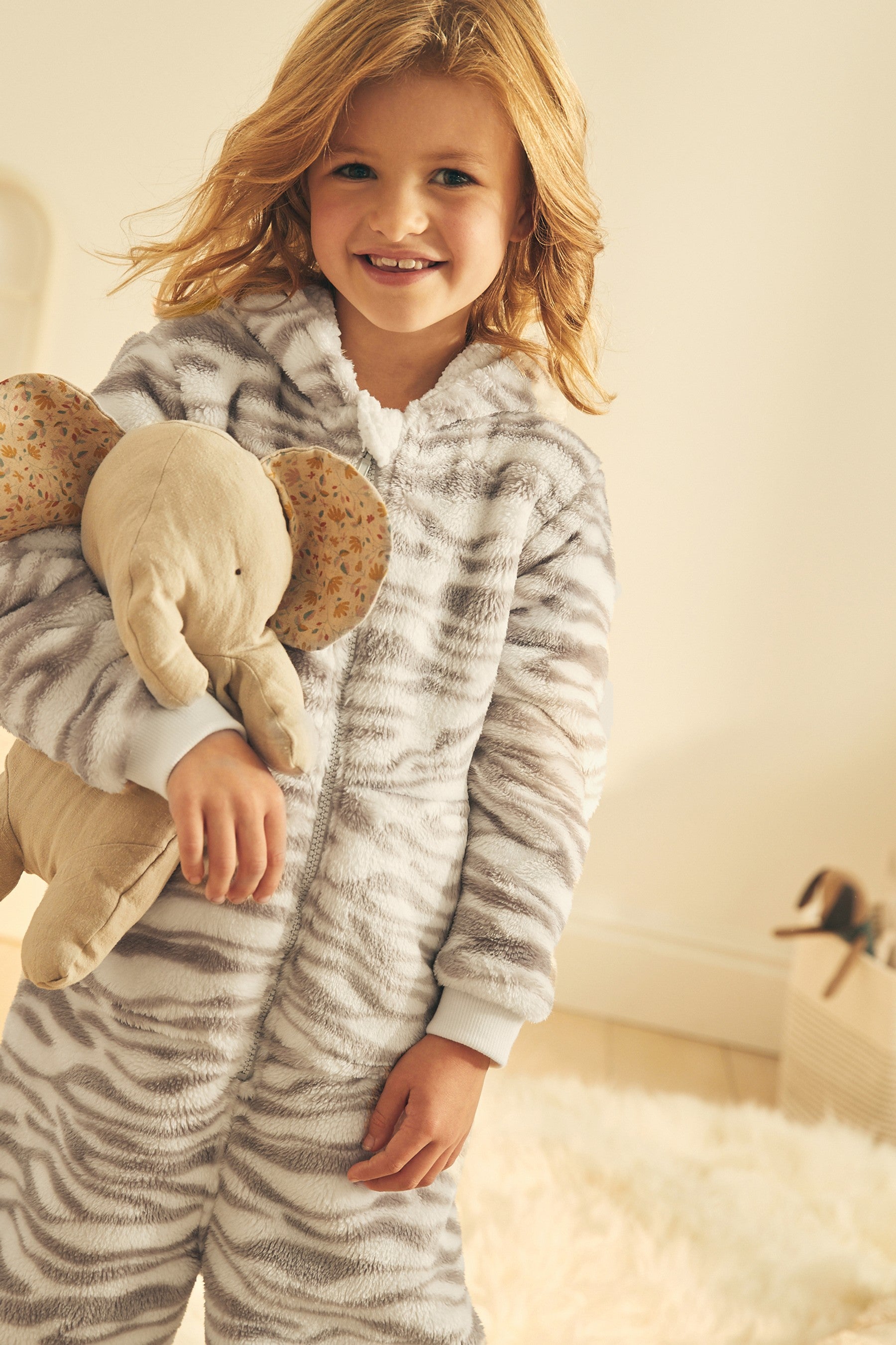 Grey/White Animal Fleece All-In-One (1.5-16yrs)