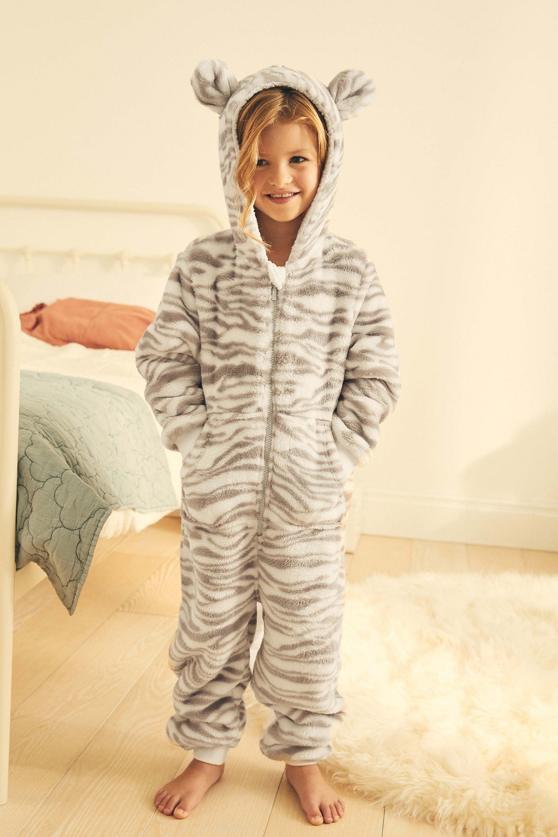 Grey/White Animal Fleece All-In-One (1.5-16yrs)