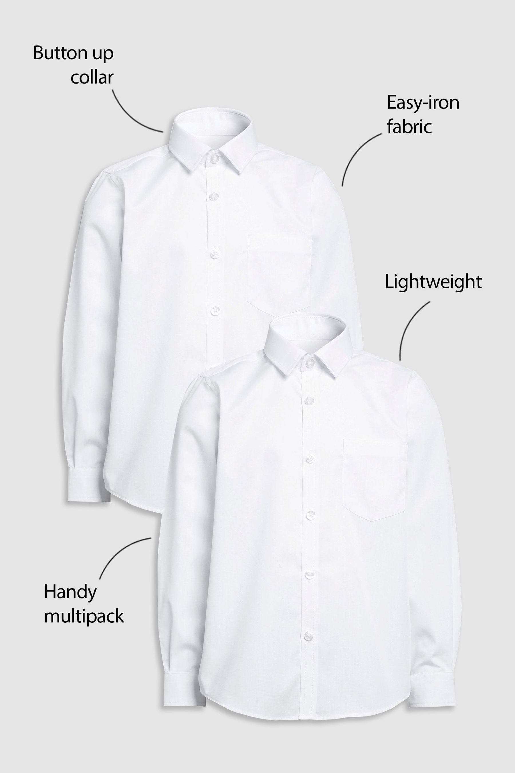 White 2 Pack Long Sleeve School Shirts (3-17yrs)