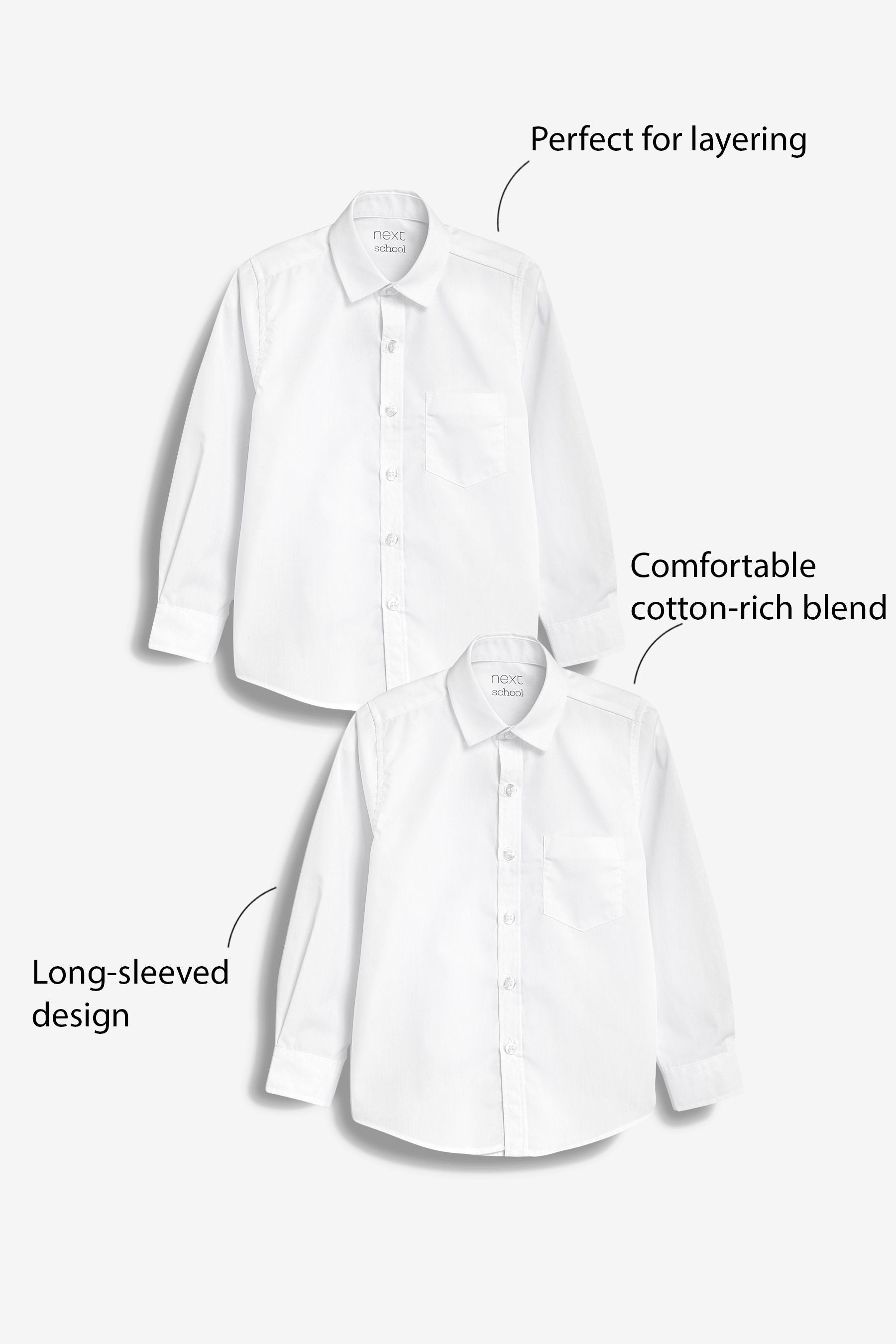 White 2 Pack Long Sleeve School Shirts (3-17yrs)