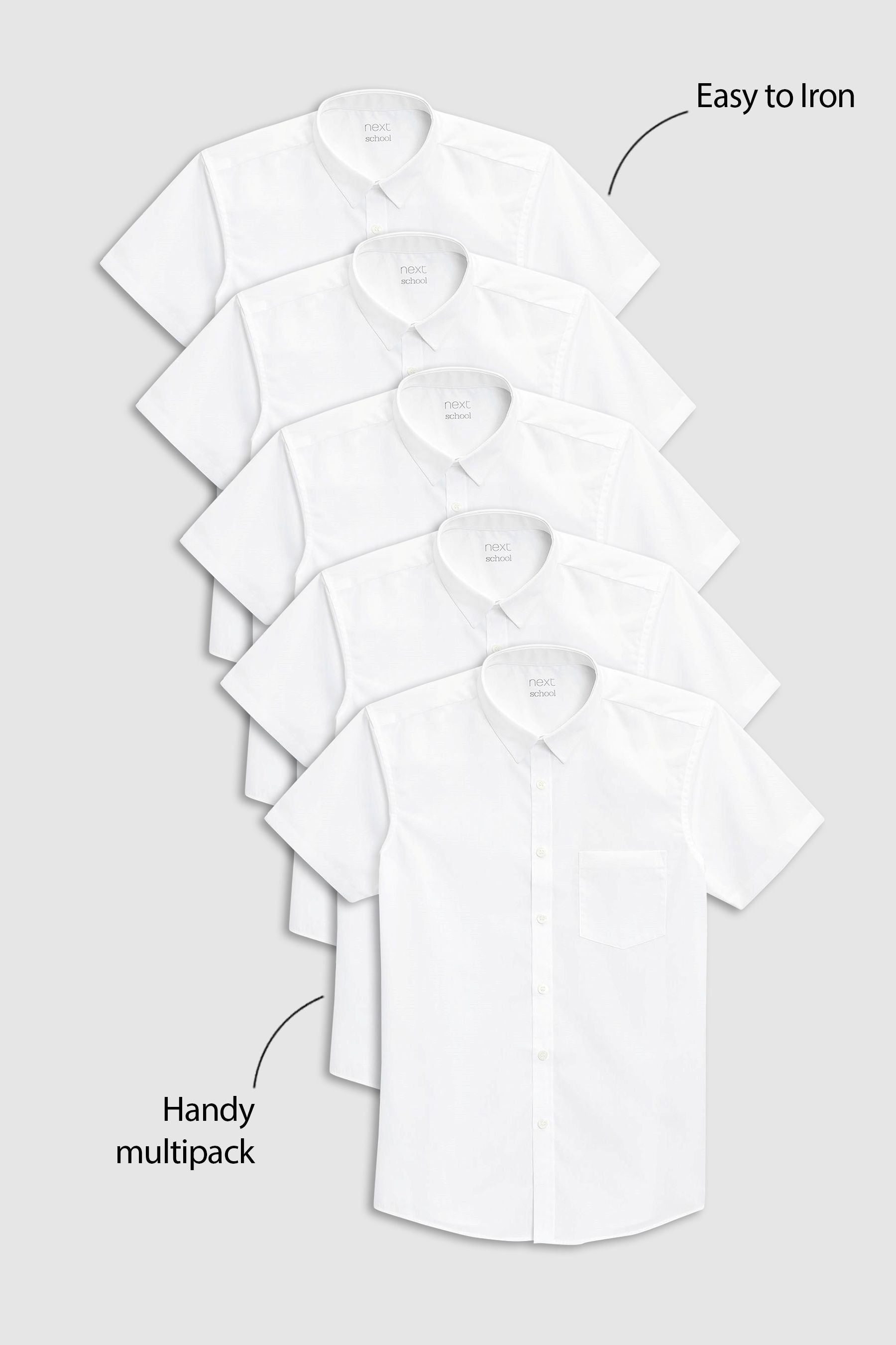 White 5 Pack Short Sleeve School Shirts (3-17yrs)