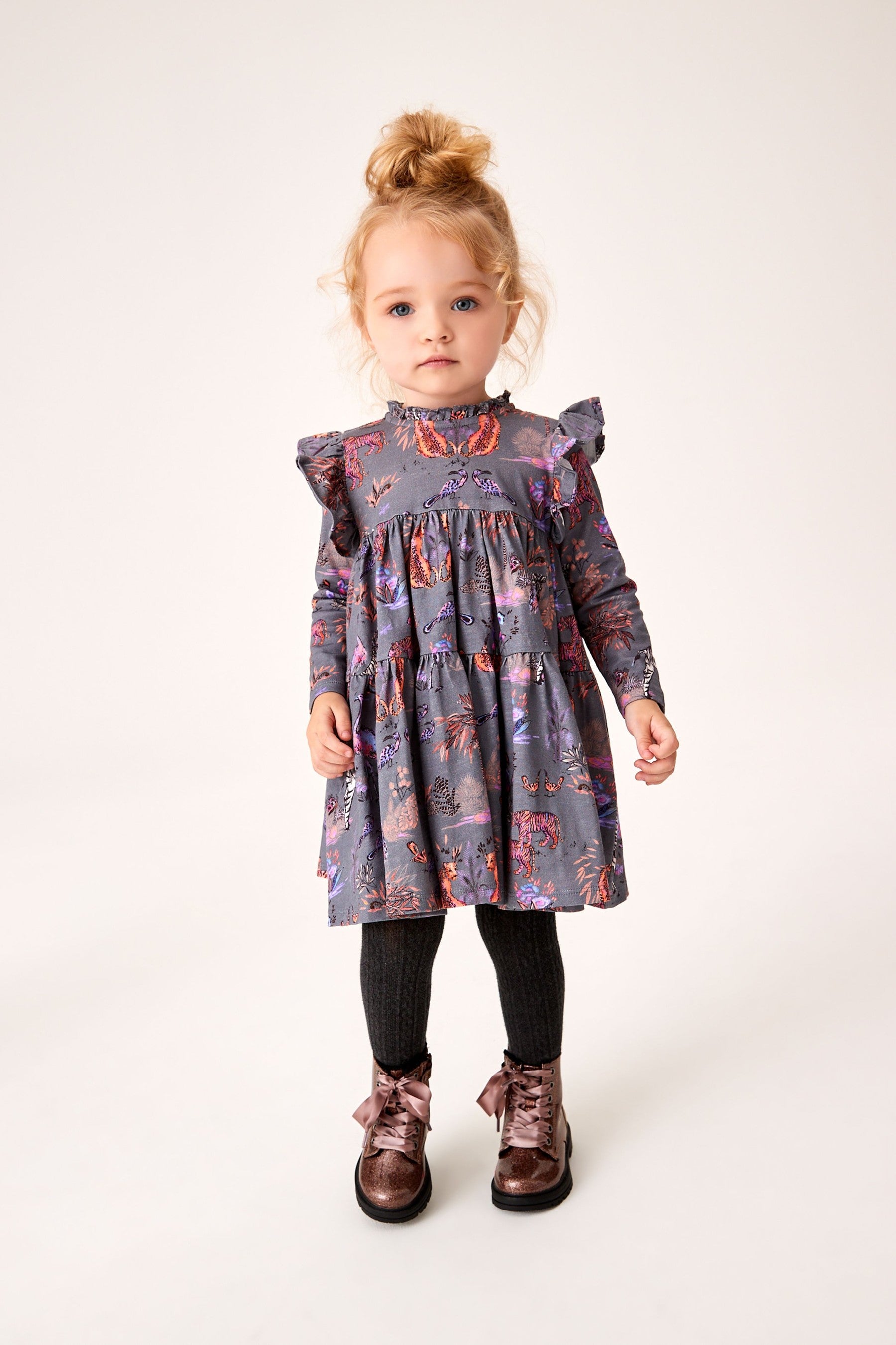 Dark Grey Jungle Tiered Jersey Dress (3mths-7yrs)