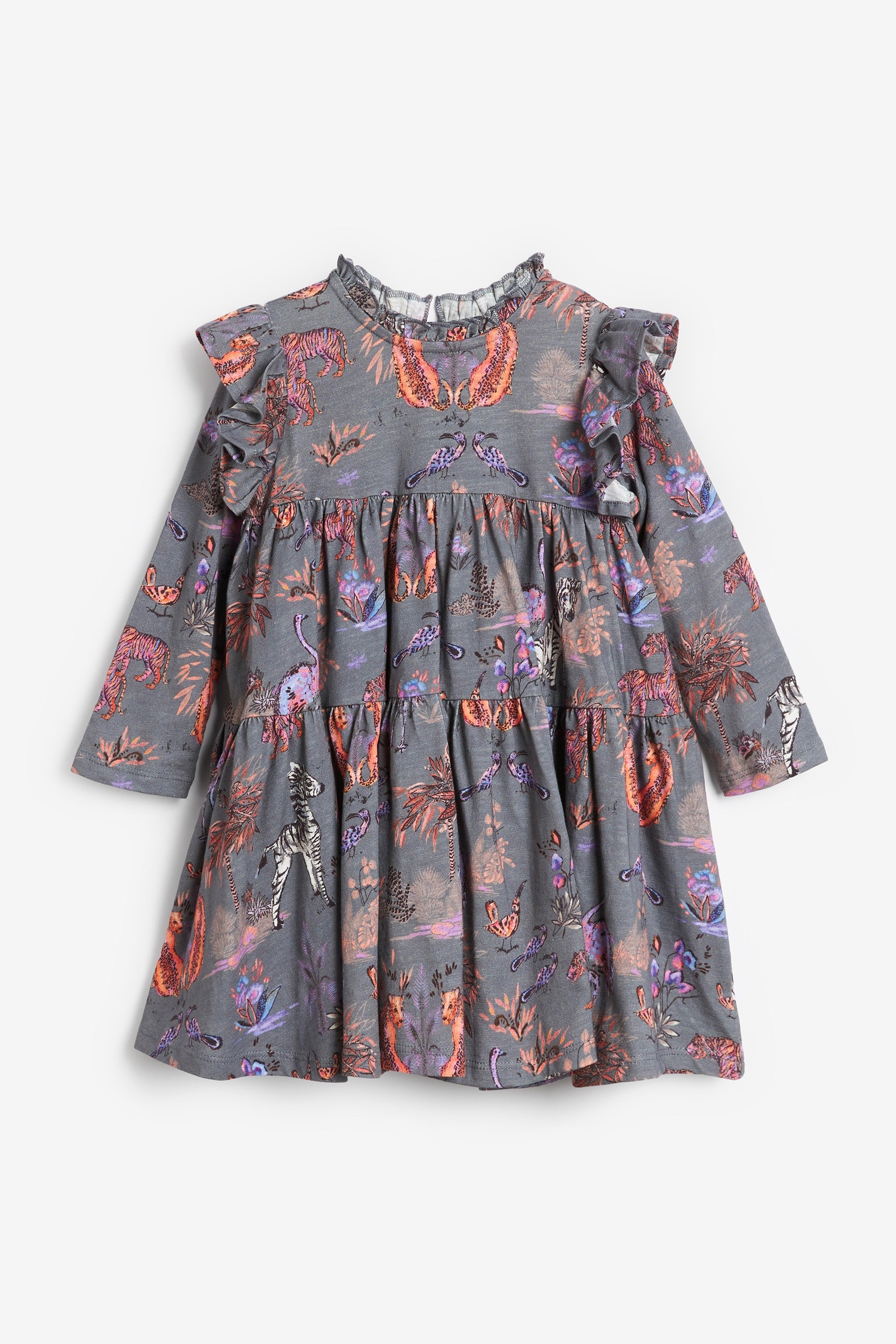 Dark Grey Jungle Tiered Jersey Dress (3mths-7yrs)