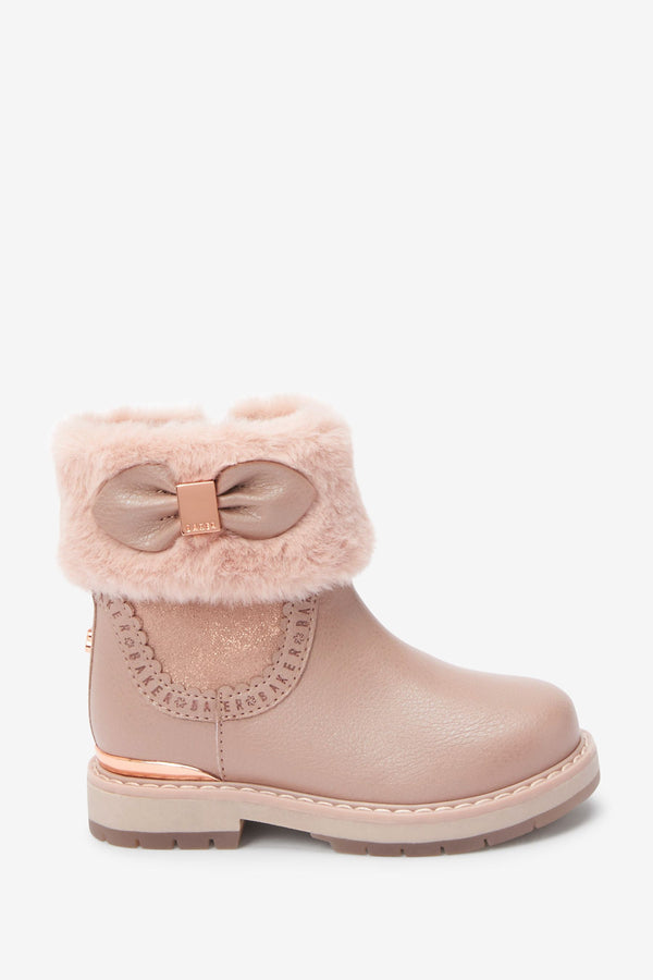 Pale Pink Baker by Ted Baker Pink Fur Cuff Boots