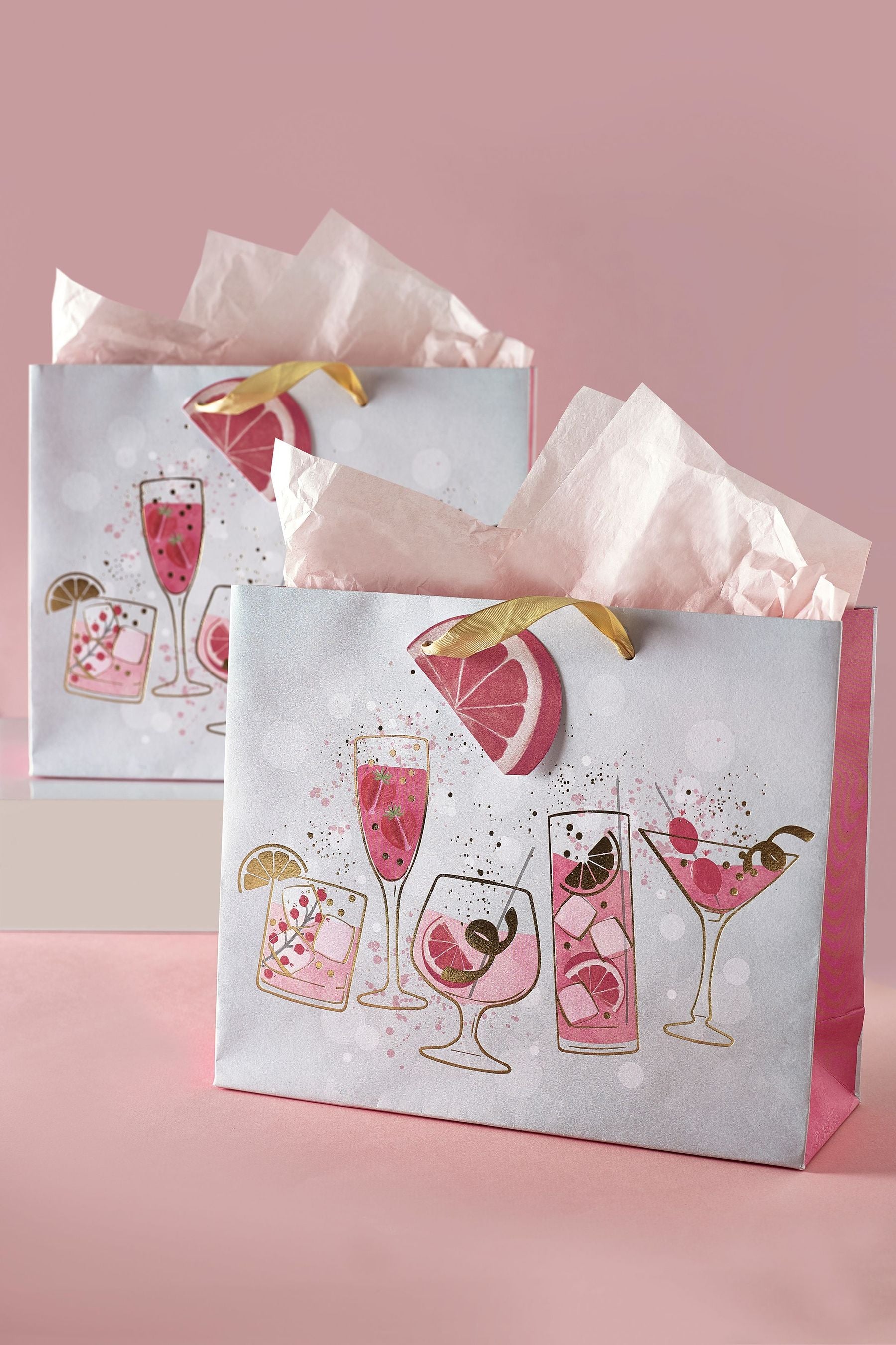 Set of 2 Pink/Grey Medium Gift Bags