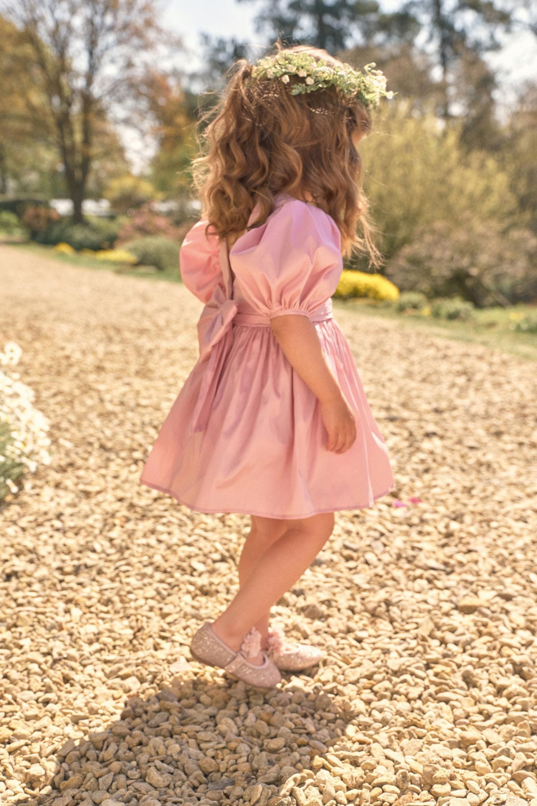 Pink Taffeta Flower Girl Bow Dress (3mths-8yrs)