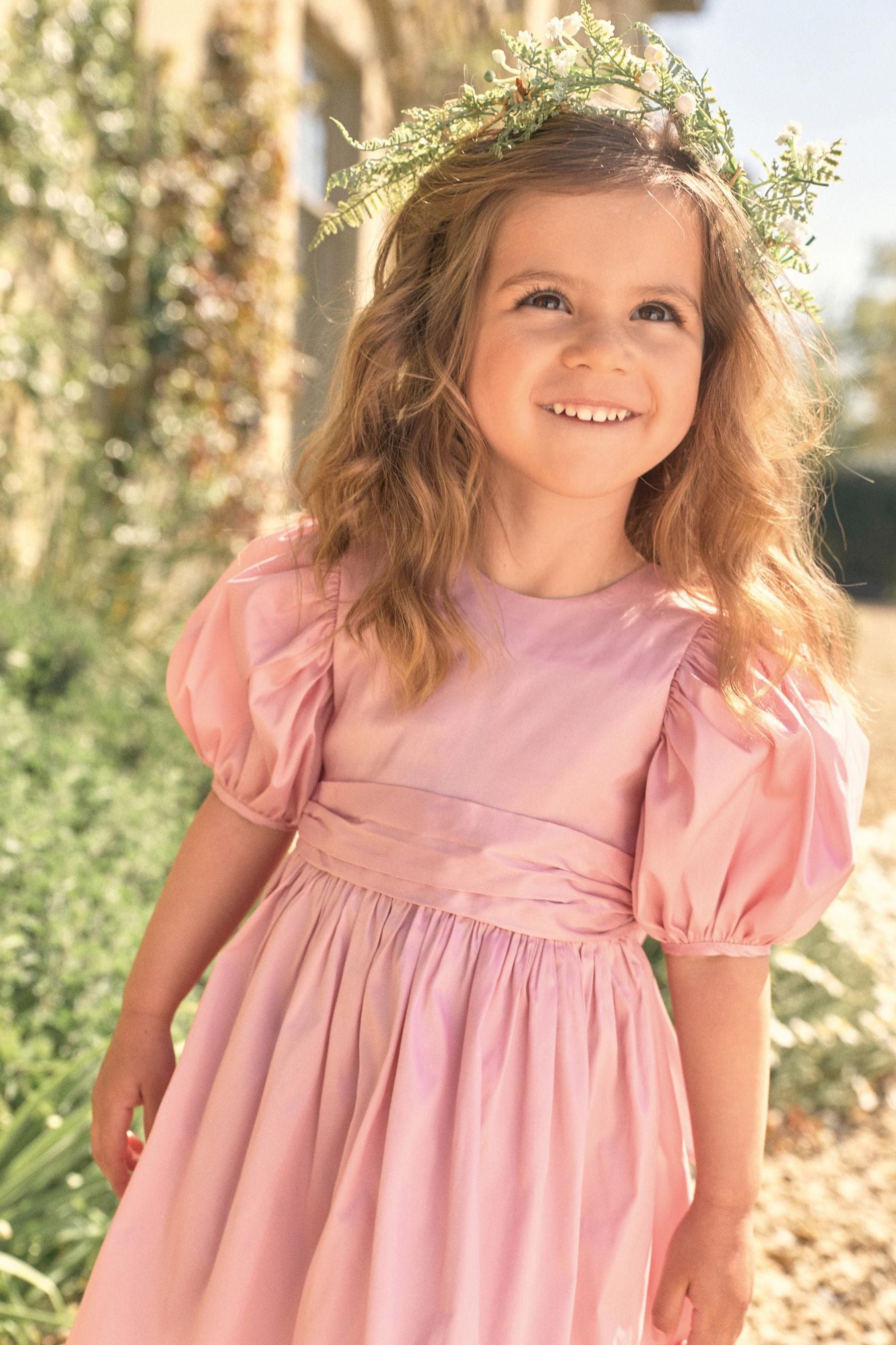 Pink Taffeta Flower Girl Bow Dress (3mths-8yrs)