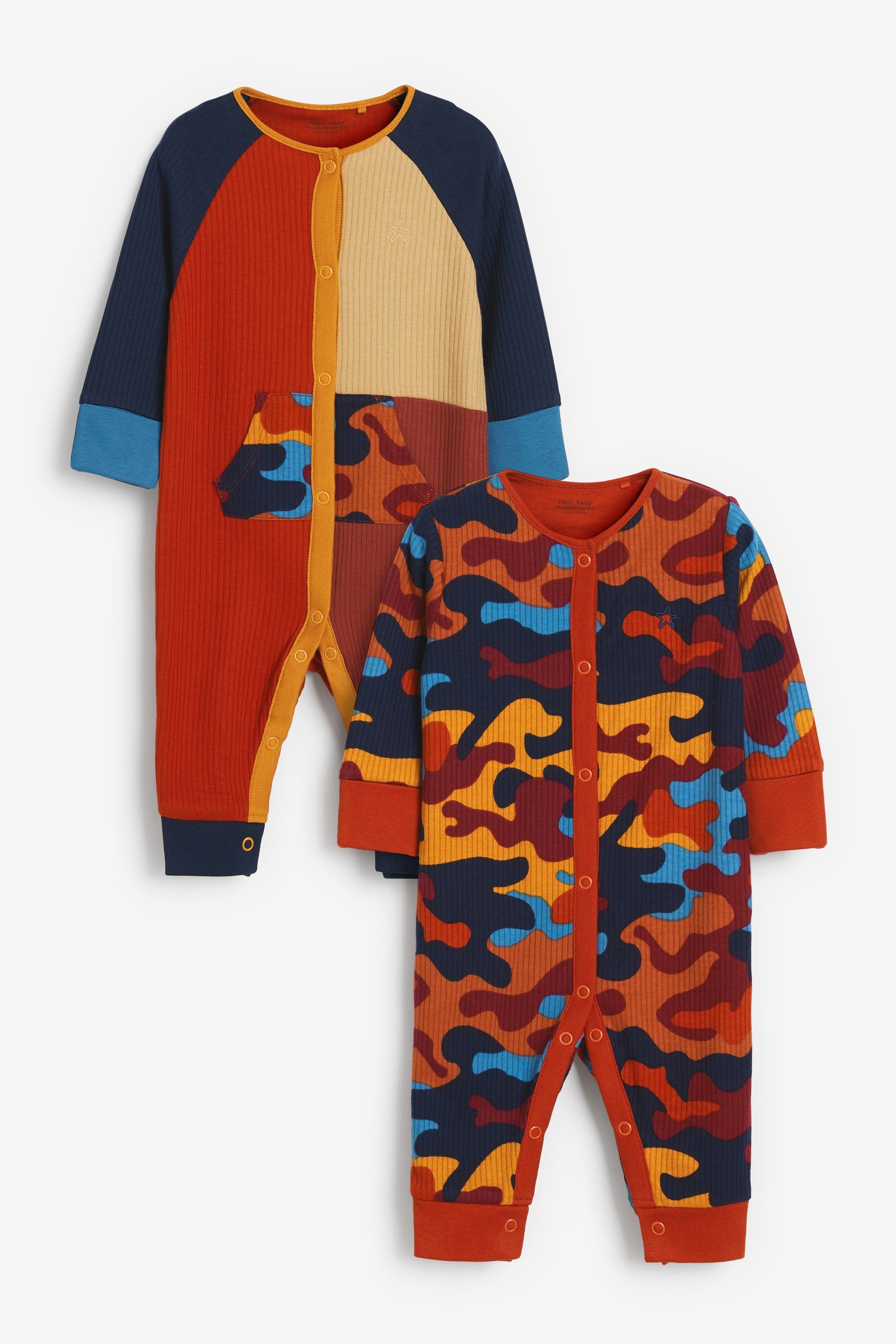 Rust Brown Camouflage Baby Printed Footless Sleepsuits 2 Pack (0mths-3yrs)