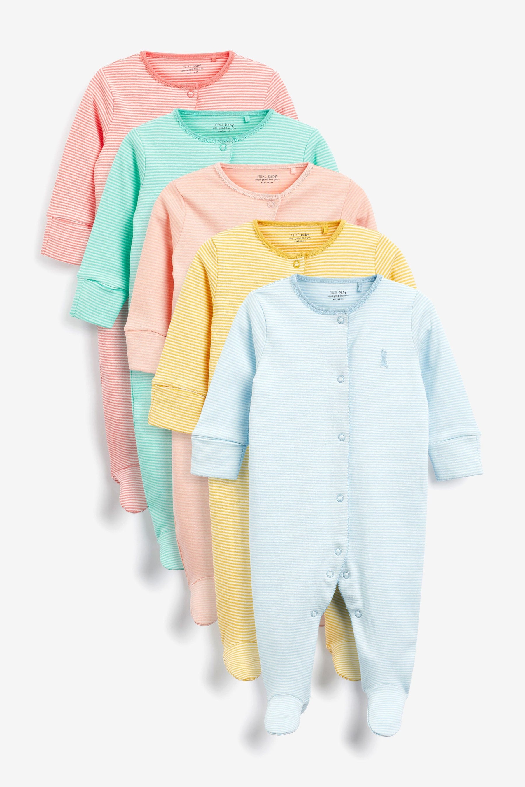 Bright Stripe Baby 5 Pack Sleepsuits (0mths-2yrs)