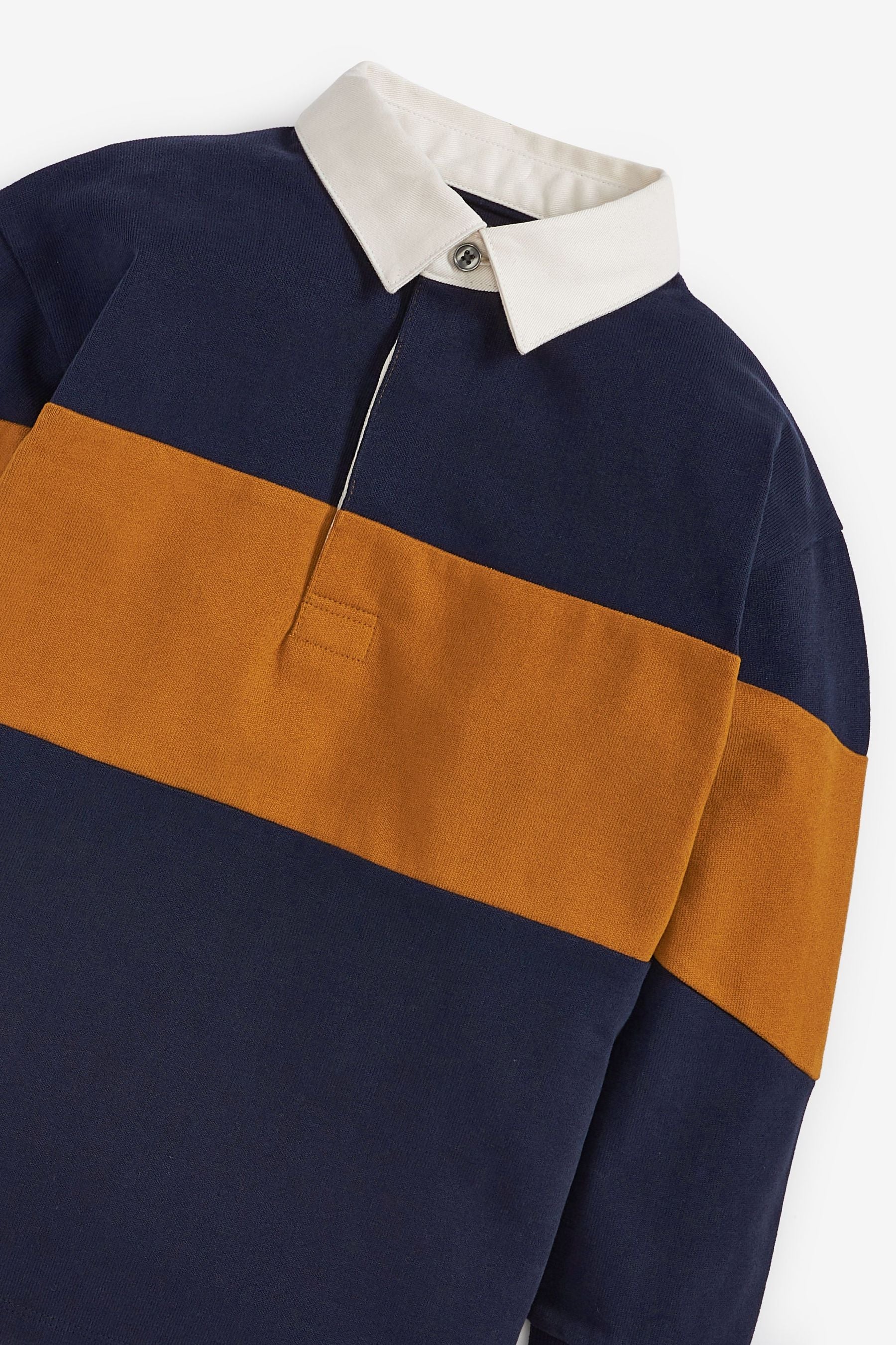 Navy Blue/Tan Colourblock Long Sleeve Rugby Shirt (3-16yrs)