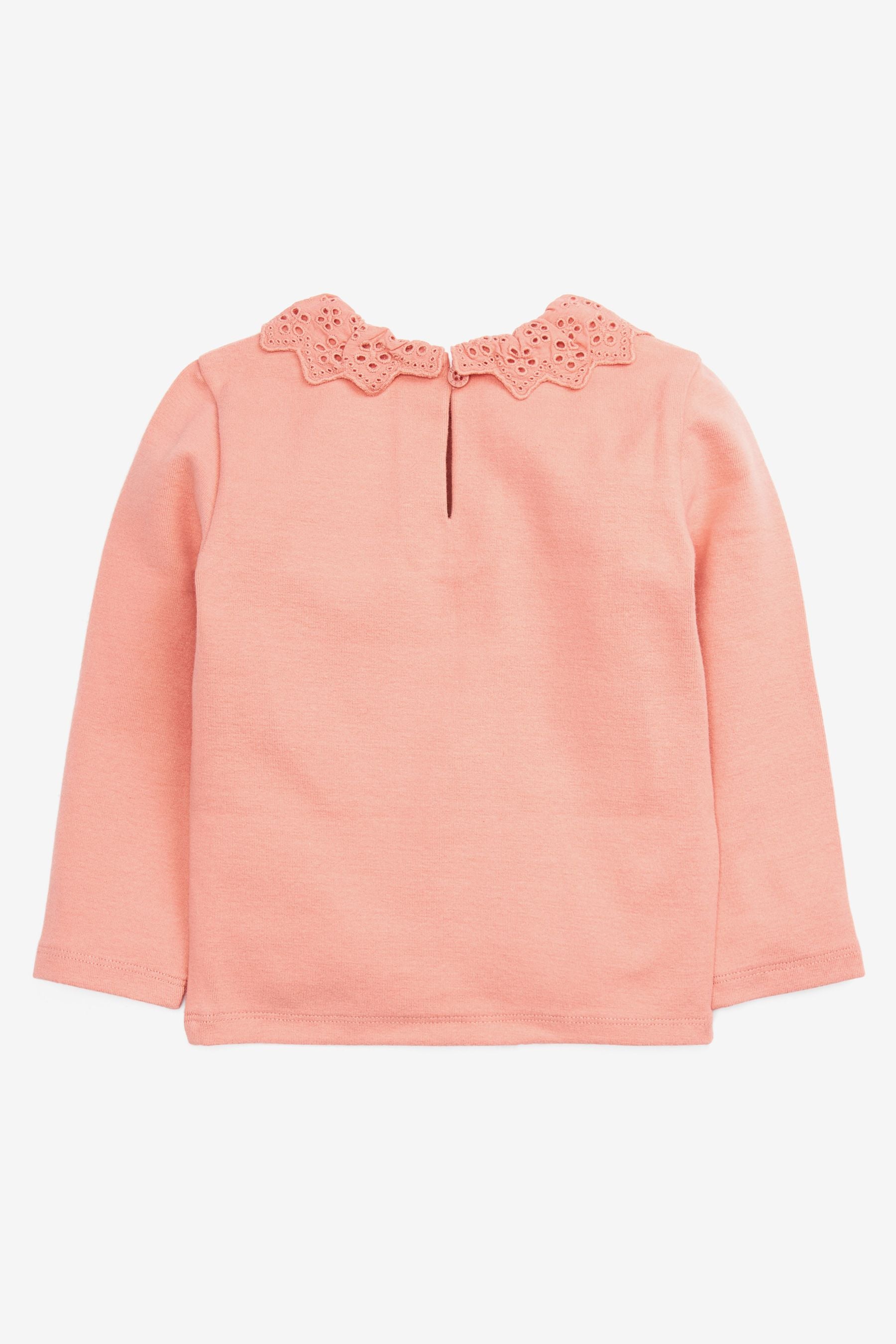 Blush Pink Brushed Broderie Collar Top (3mths-7yrs)