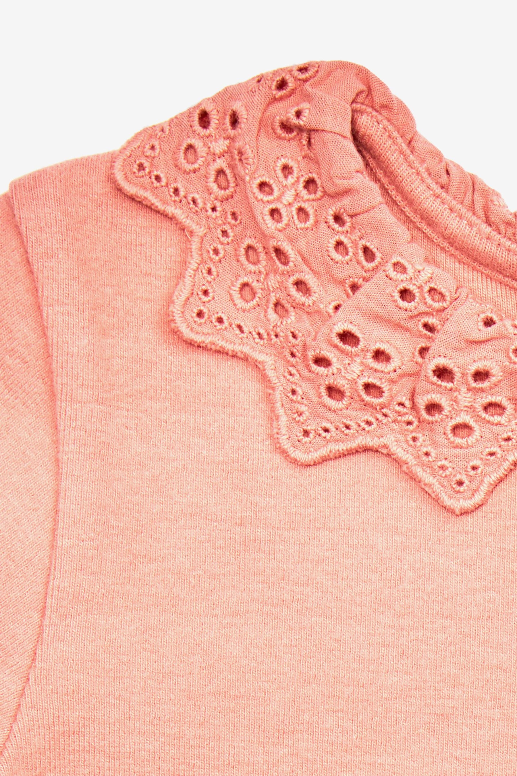 Blush Pink Brushed Broderie Collar Top (3mths-7yrs)