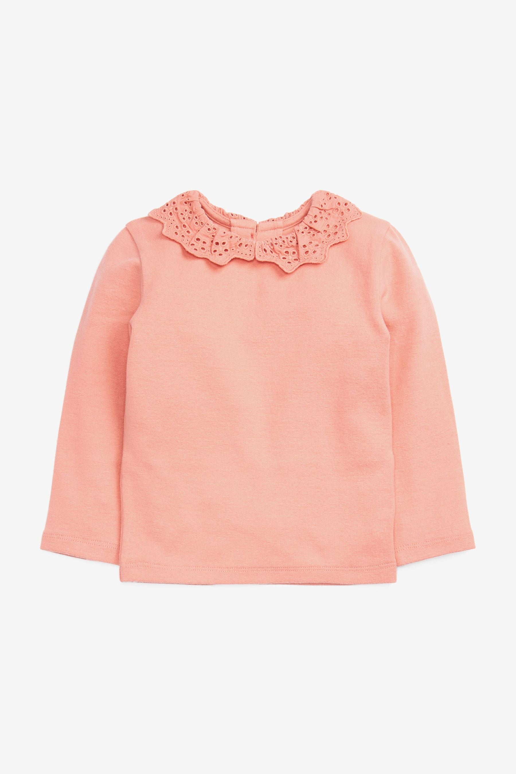 Blush Pink Brushed Broderie Collar Top (3mths-7yrs)