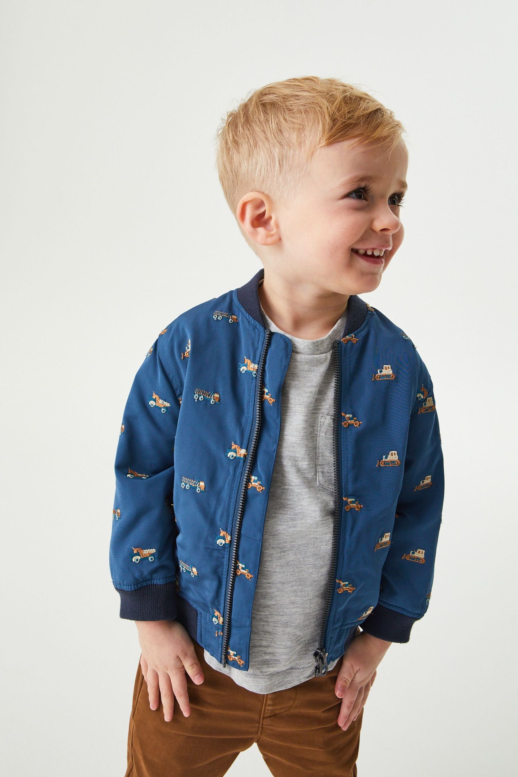 Blue Embroidered Harrington Jacket (3mths-7yrs)