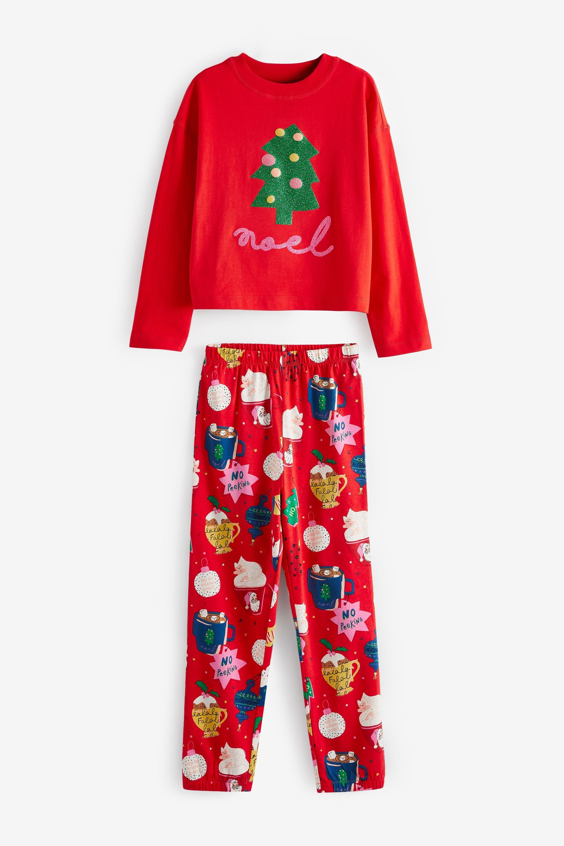 Multi Red Sequin Tree Jogger Christmas Pyjamas (3-16yrs)