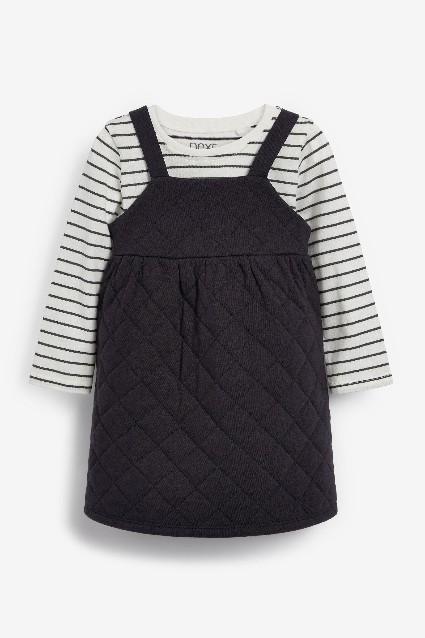 Charcoal Quilted Jersey T-Shirt And Pinafore 2 Piece Set (3mths-7yrs)